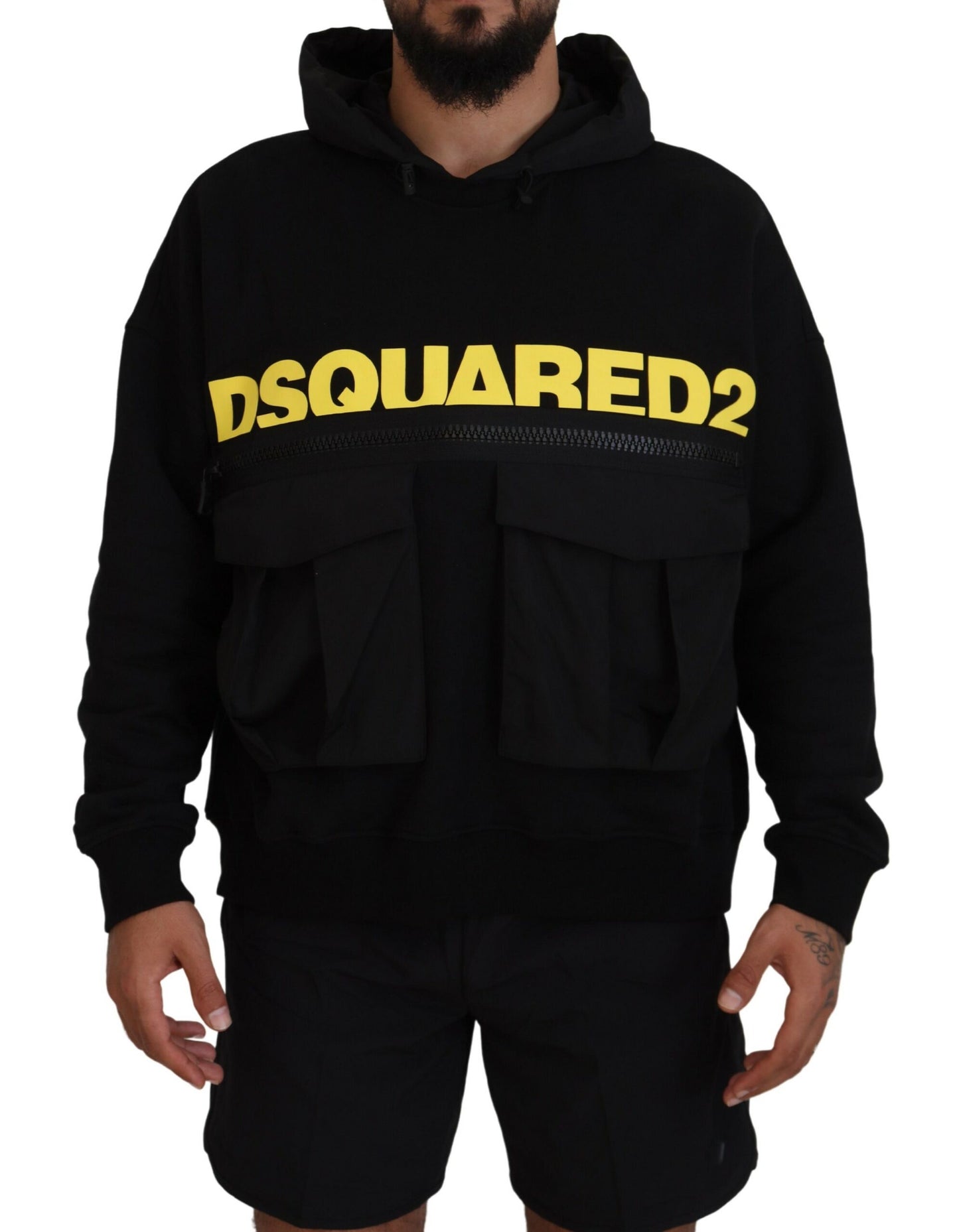 Dsquared² Black Cotton Hooded Printed Pullover  IT48 | M