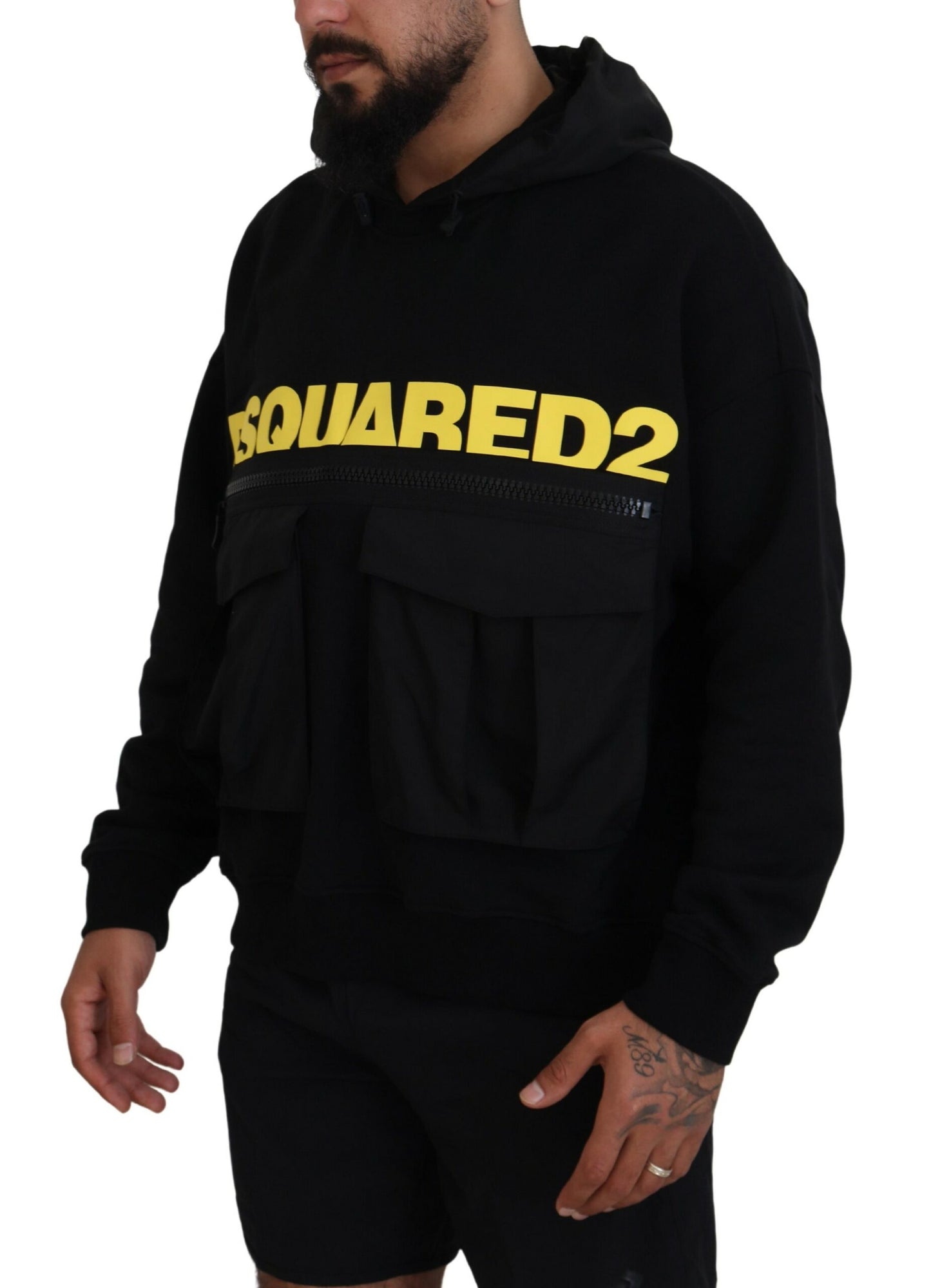 Dsquared² Black Cotton Hooded Printed Pullover  IT48 | M