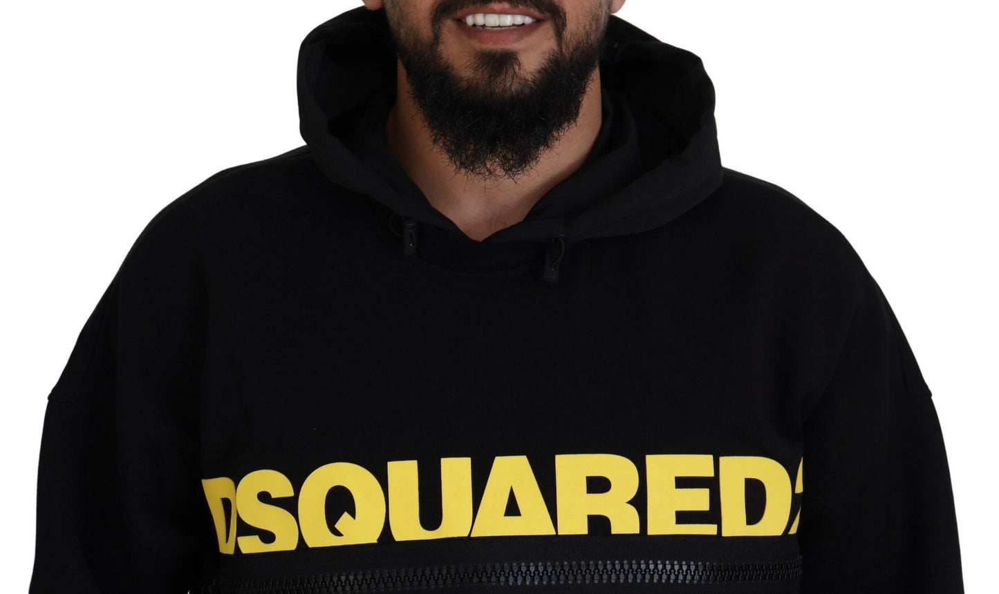 Dsquared² Black Cotton Hooded Printed Pullover  IT48 | M