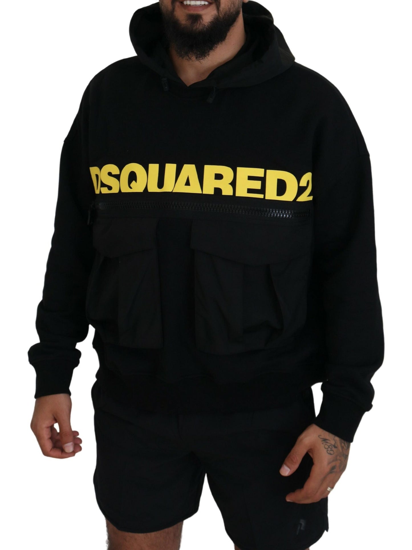 Dsquared² Black Cotton Hooded Printed Pullover  IT48 | M