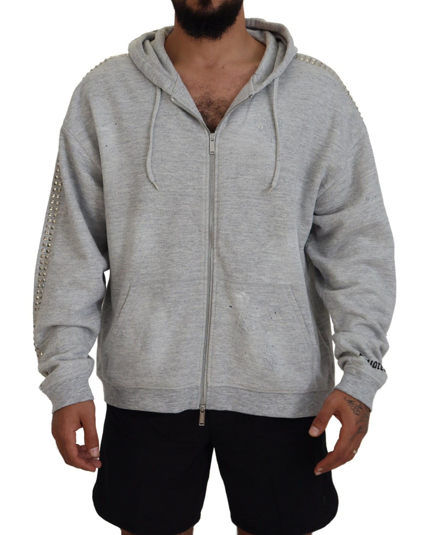 Dsquared² Gray Hooded Printed Crystal Embellishment Sweater IT48 | M