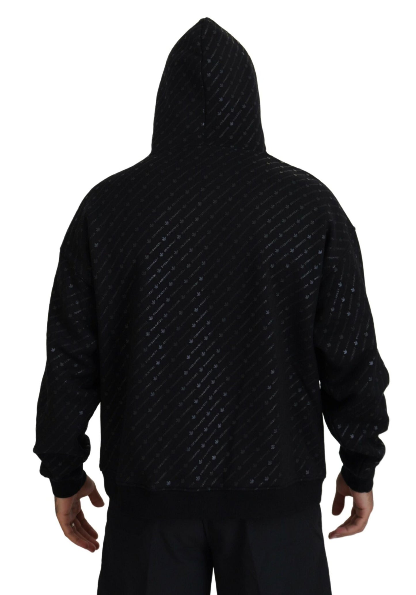 Dsquared² Black Cotton Hooded Printed Men Pullover Sweater IT48 | M