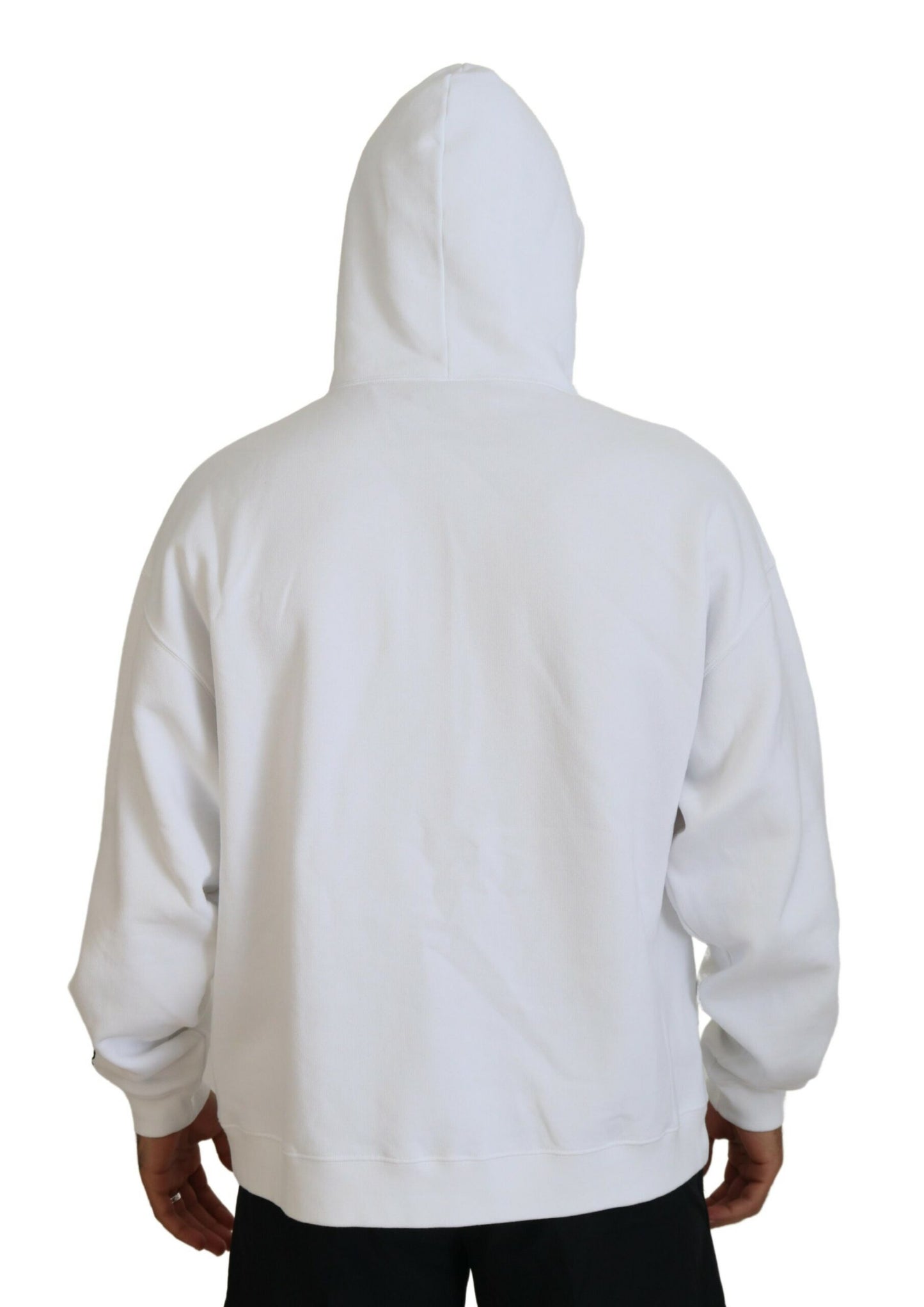 Dsquared² White Cotton Hooded Printed Men Pullover Sweater IT48 | M