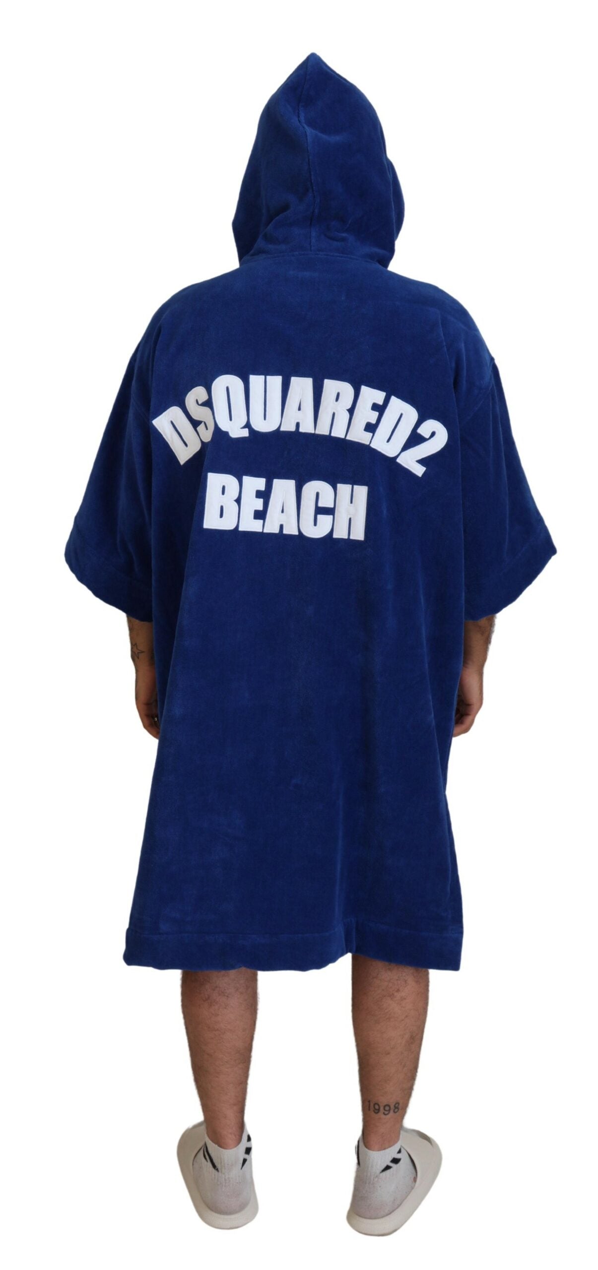 Dsquared² Blue Poncho Men Hooded Beachwear Changing Robe IT48 | M