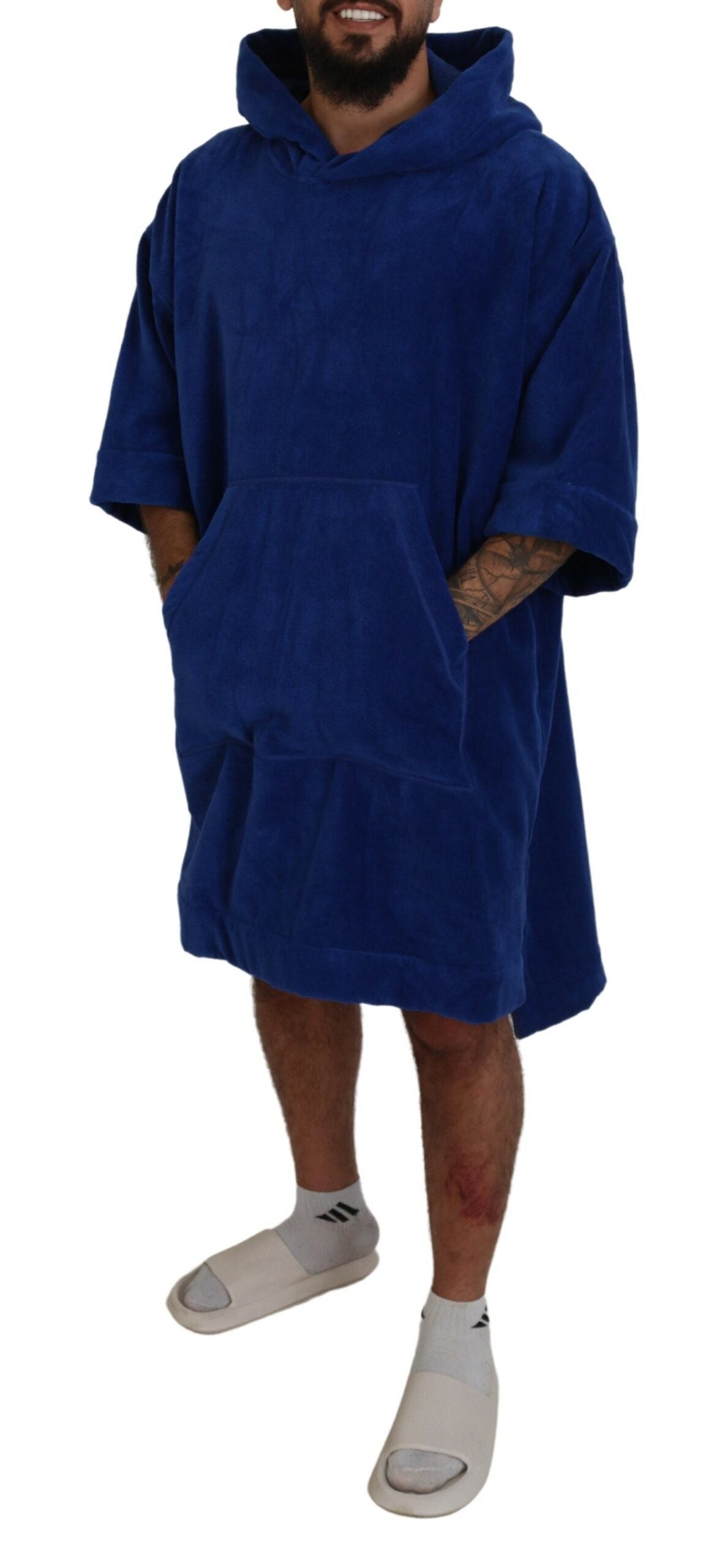 Dsquared² Blue Poncho Men Hooded Beachwear Changing Robe IT48 | M