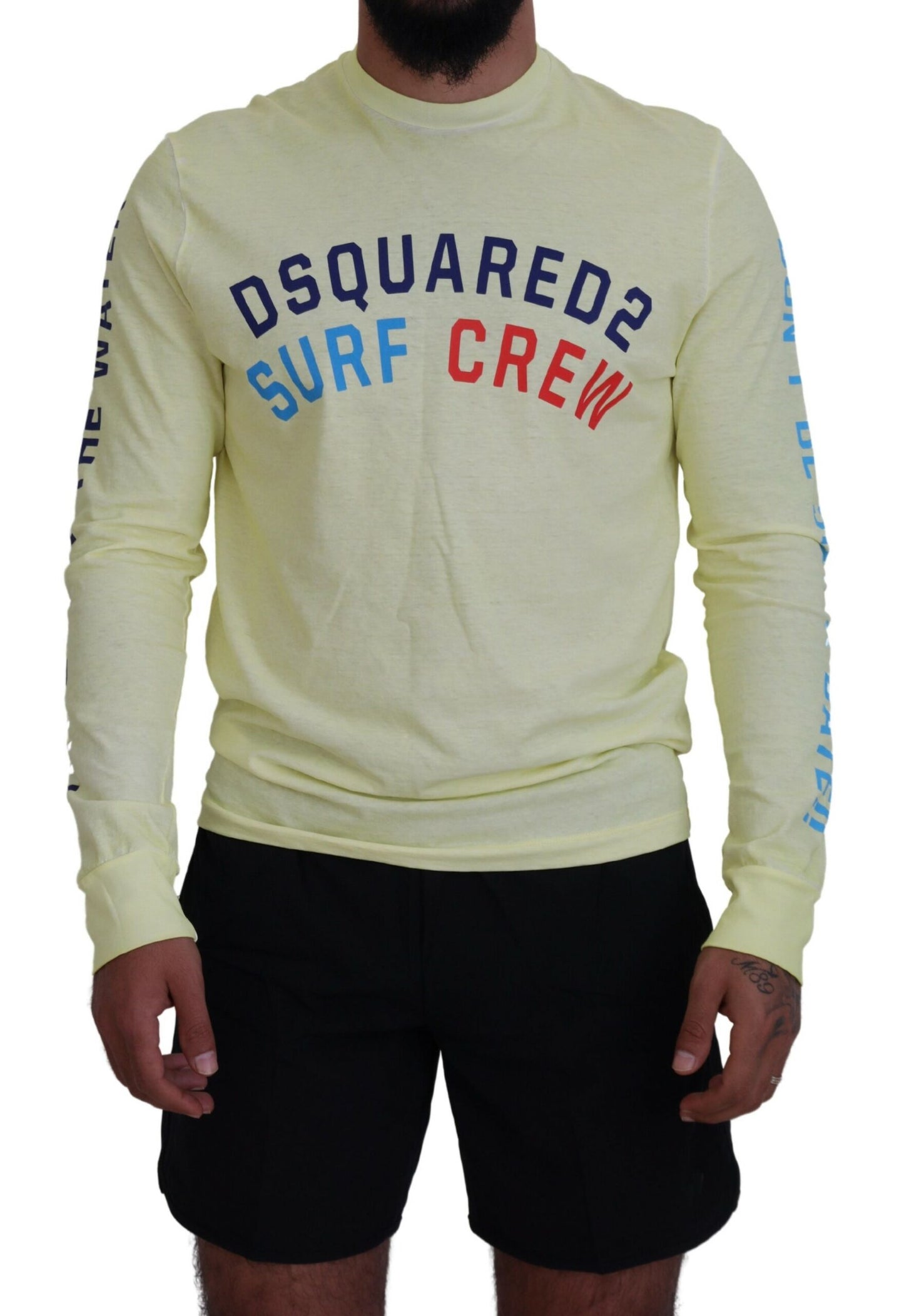 Dsquared² Yellow Colorful Print Long Sleeves Top T-shirt IT48 | M