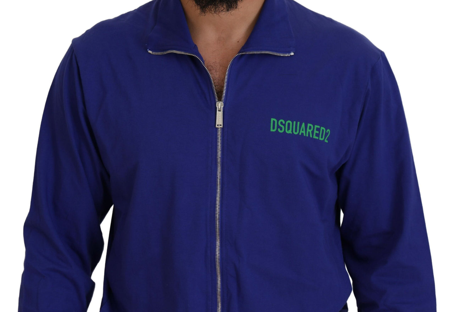 Dsquared² Blue Cotton Printed Collared Men Full Zip Sweater IT48 | M