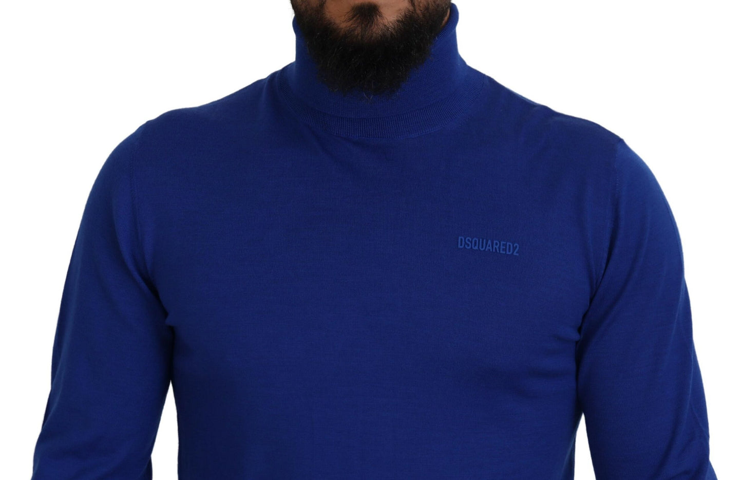 Dsquared² Blue Logo Print Long Sleeves Turtle Neck Sweater IT48 | M