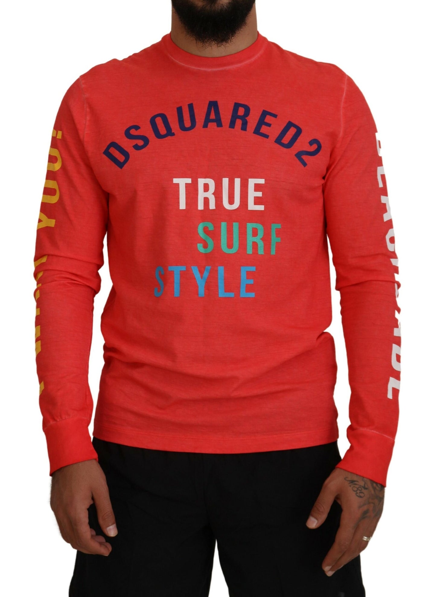 Dsquared² Orange Colorful Print Long Sleeves Top T-shirt IT48 | M