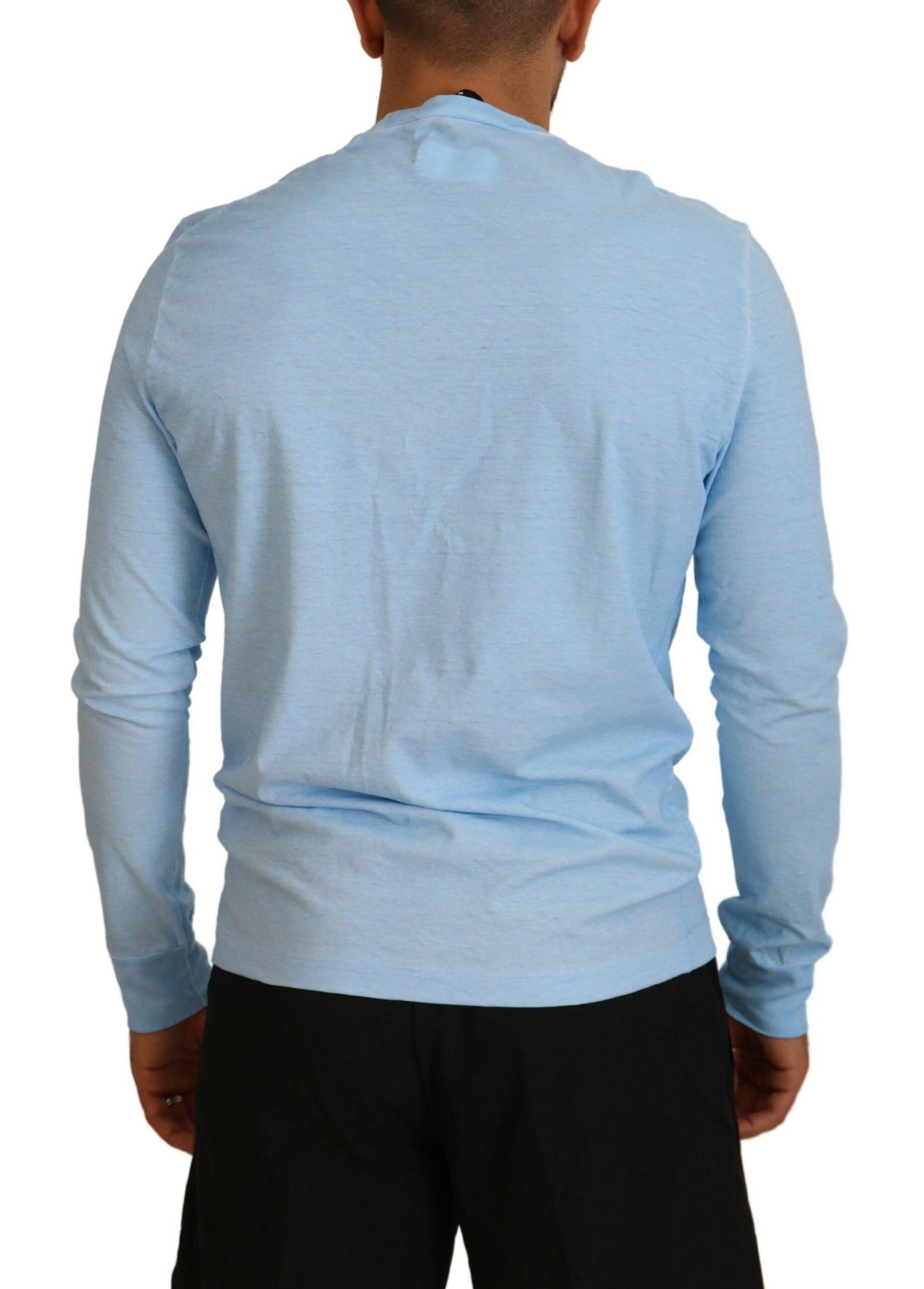 Dsquared² Light Blue Printed Long Sleeves Men Sweater IT48 | M