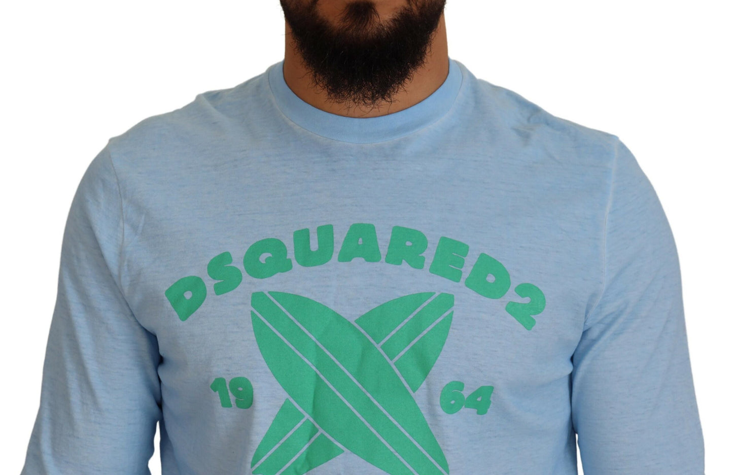 Dsquared² Light Blue Printed Long Sleeves Men Sweater IT48 | M