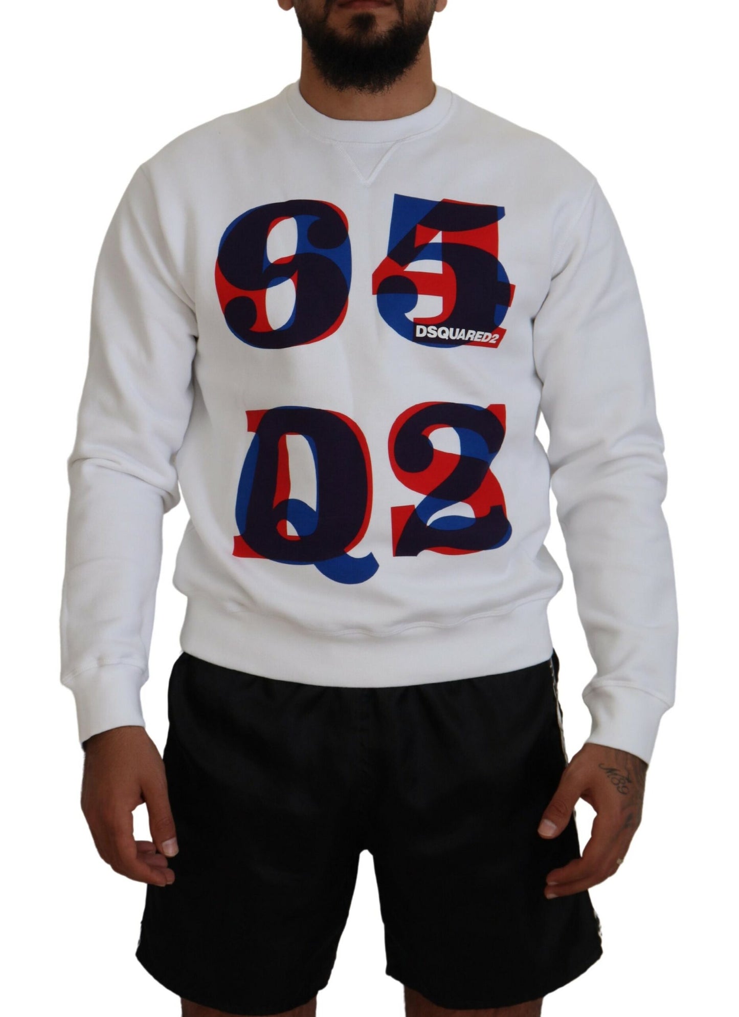 Dsquared² White Printed Long Sleeves Pullover Sweater IT48 | M