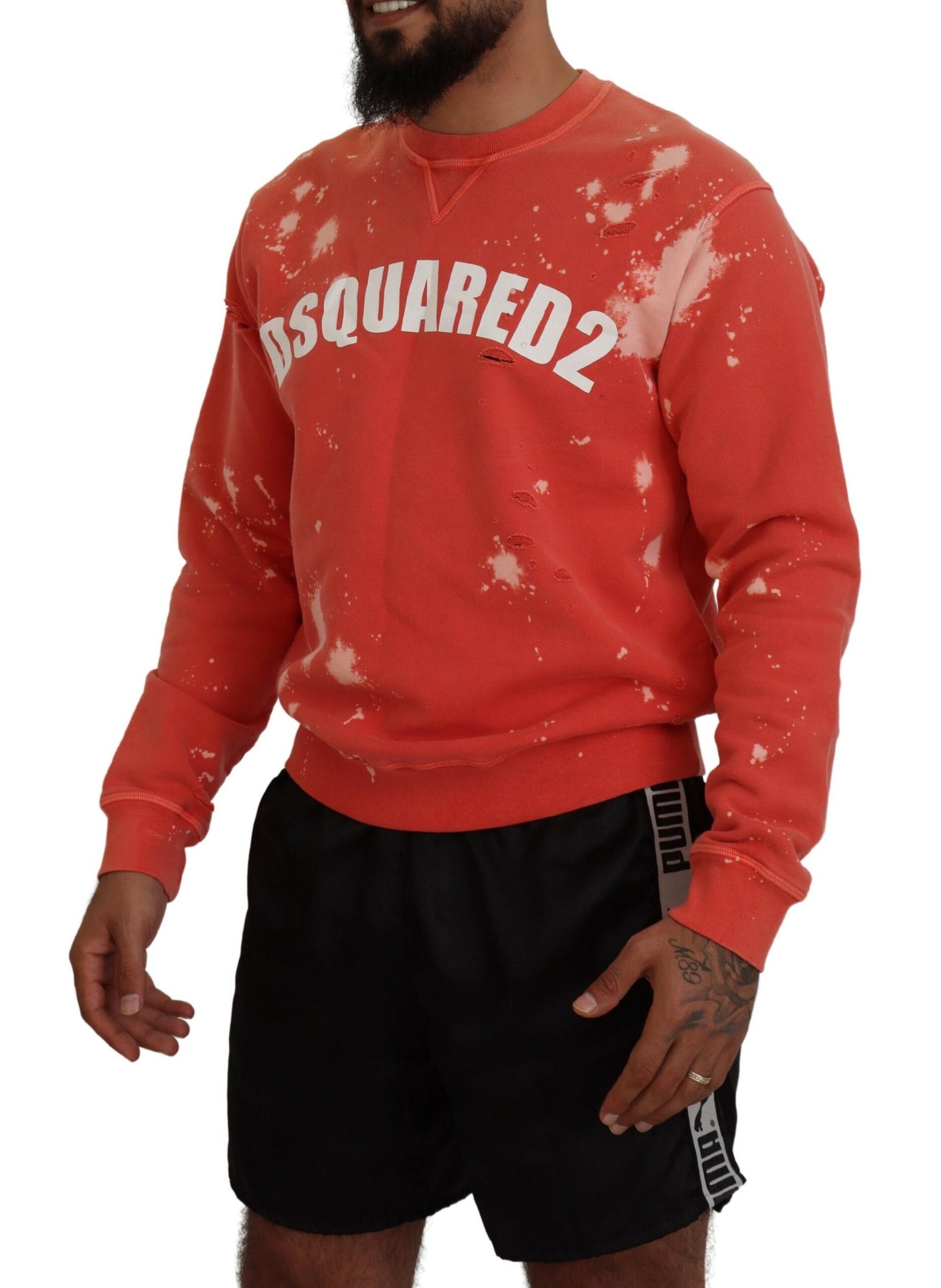 Dsquared² Orange Printed Long Sleeves Pullover Sweater IT48 | M