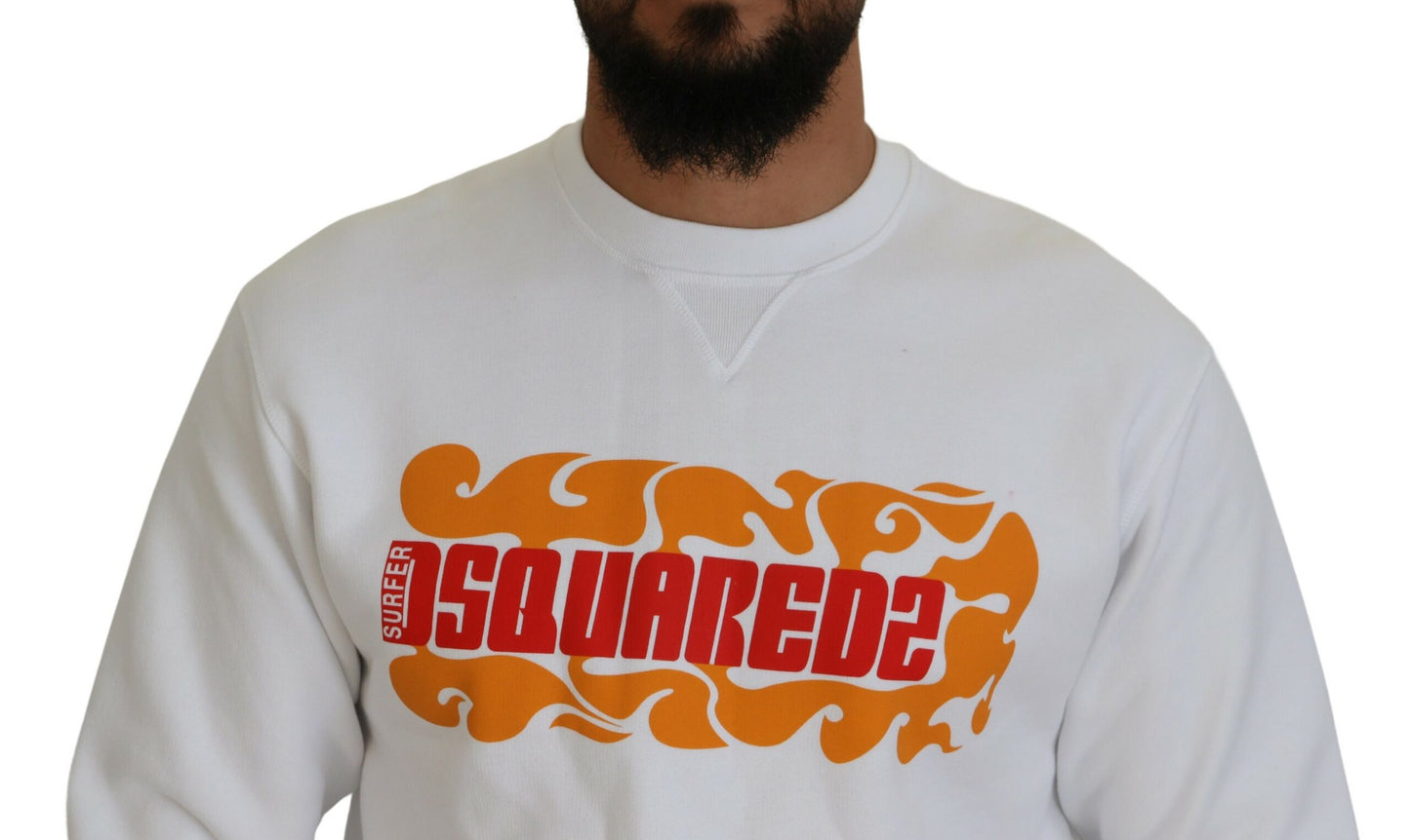 Dsquared² White Cotton Printed Long Sleeves Pullover Sweater IT48 | M