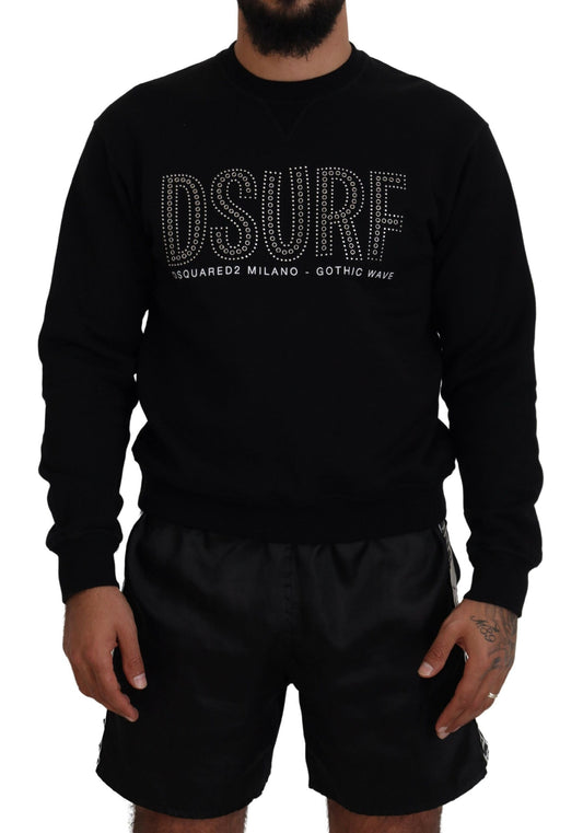 Dsquared² Black Cotton Printed Long Sleeves Pullover Sweater IT48 | M