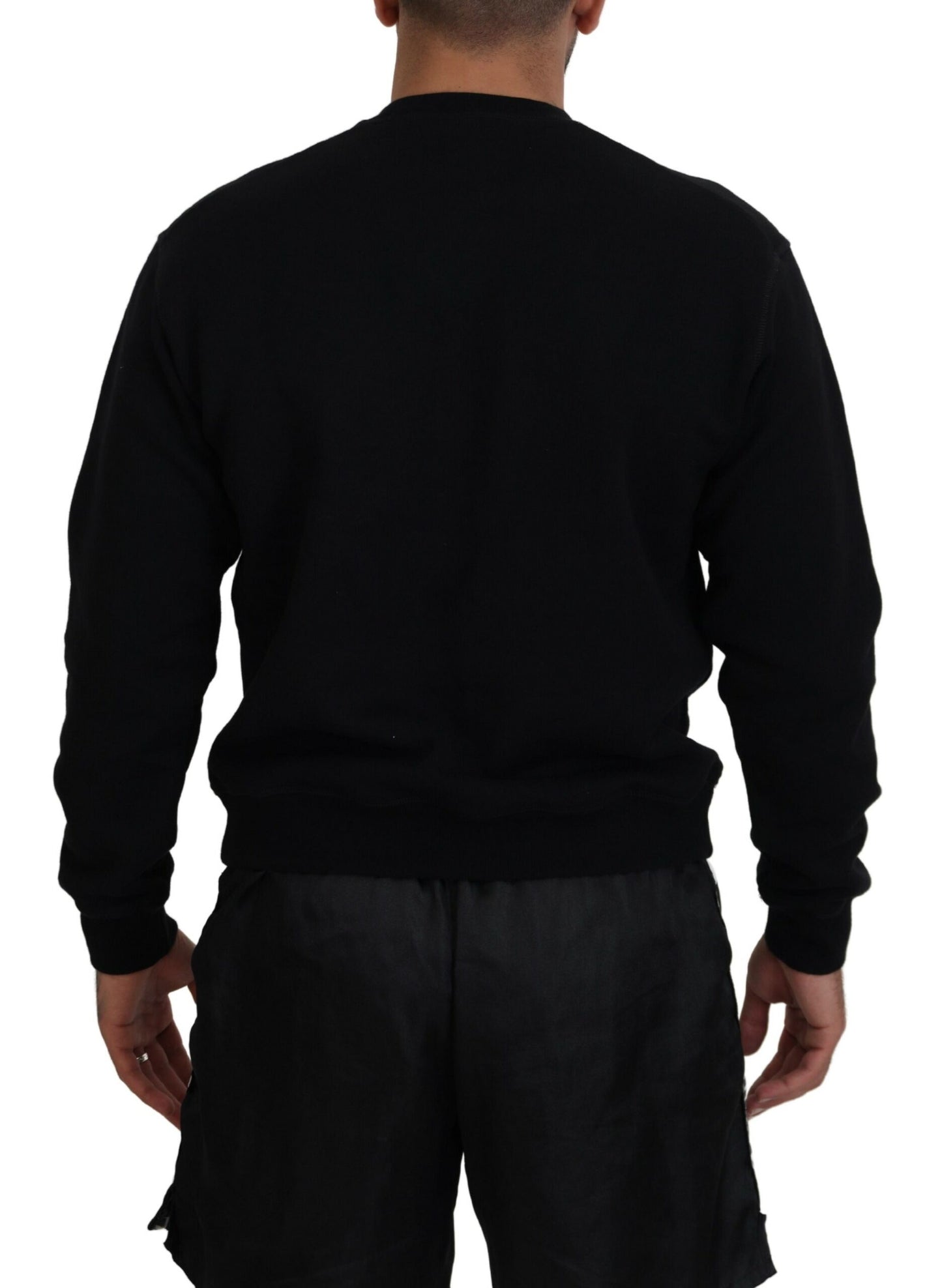 Dsquared² Black Cotton Printed Long Sleeves Pullover Sweater IT48 | M