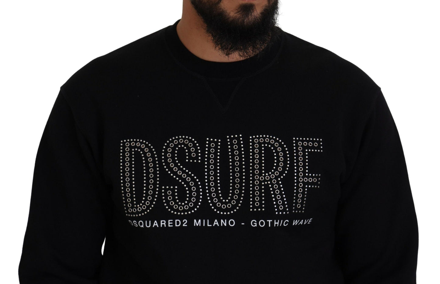 Dsquared² Black Cotton Printed Long Sleeves Pullover Sweater IT48 | M