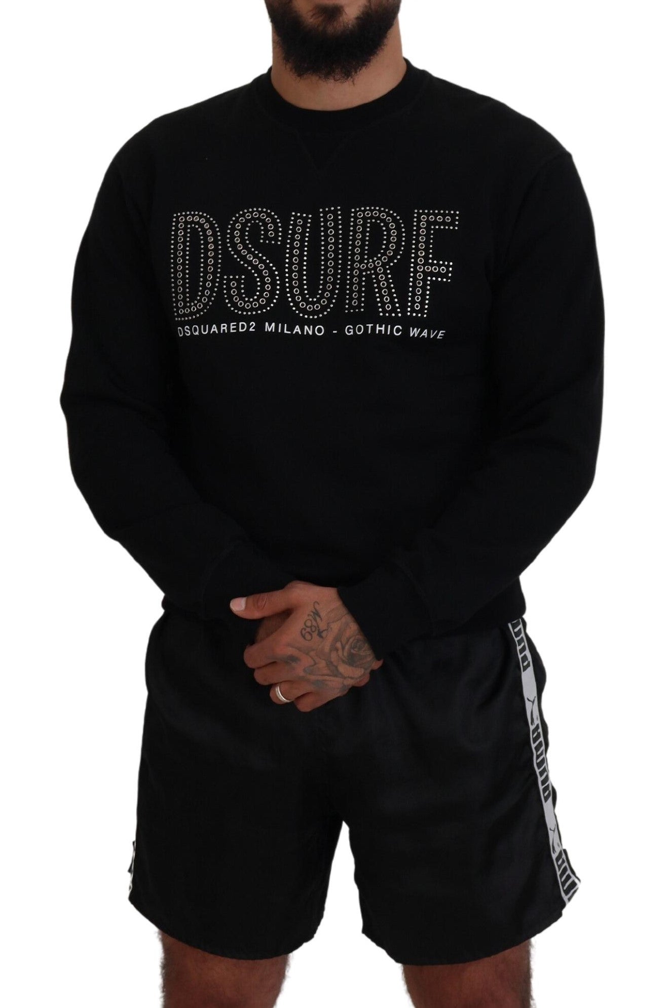 Dsquared² Black Cotton Printed Long Sleeves Pullover Sweater IT48 | M