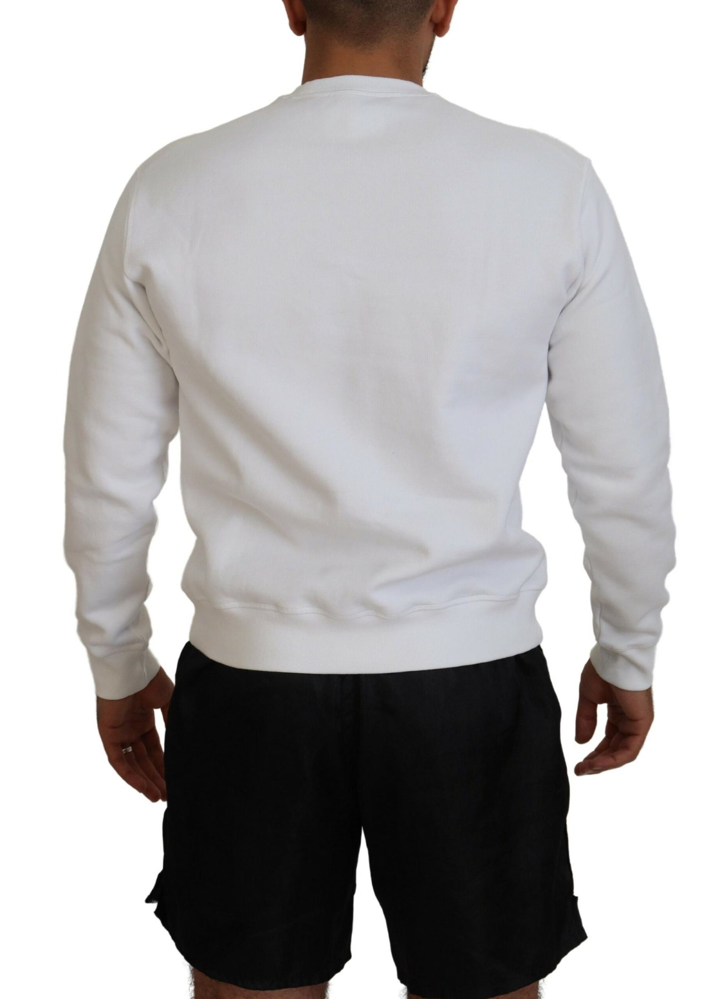 Dsquared² White Cotton Printed Long Sleeves Pullover Sweater IT48 | M