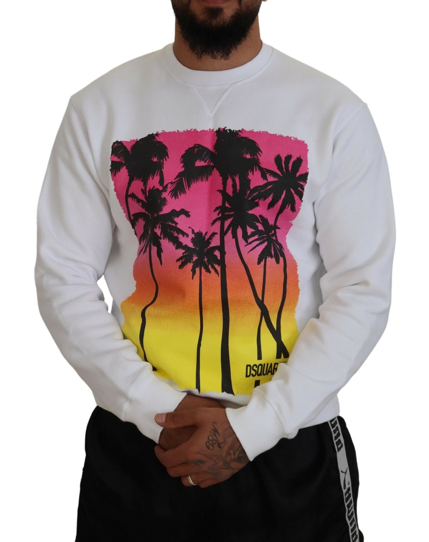 Dsquared² White Cotton Printed Long Sleeves Pullover Sweater IT48 | M