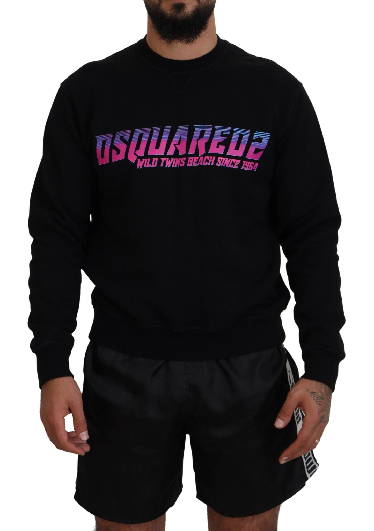 Dsquared² Black Logo Print Long Sleeves Men Pullover  IT48 | M