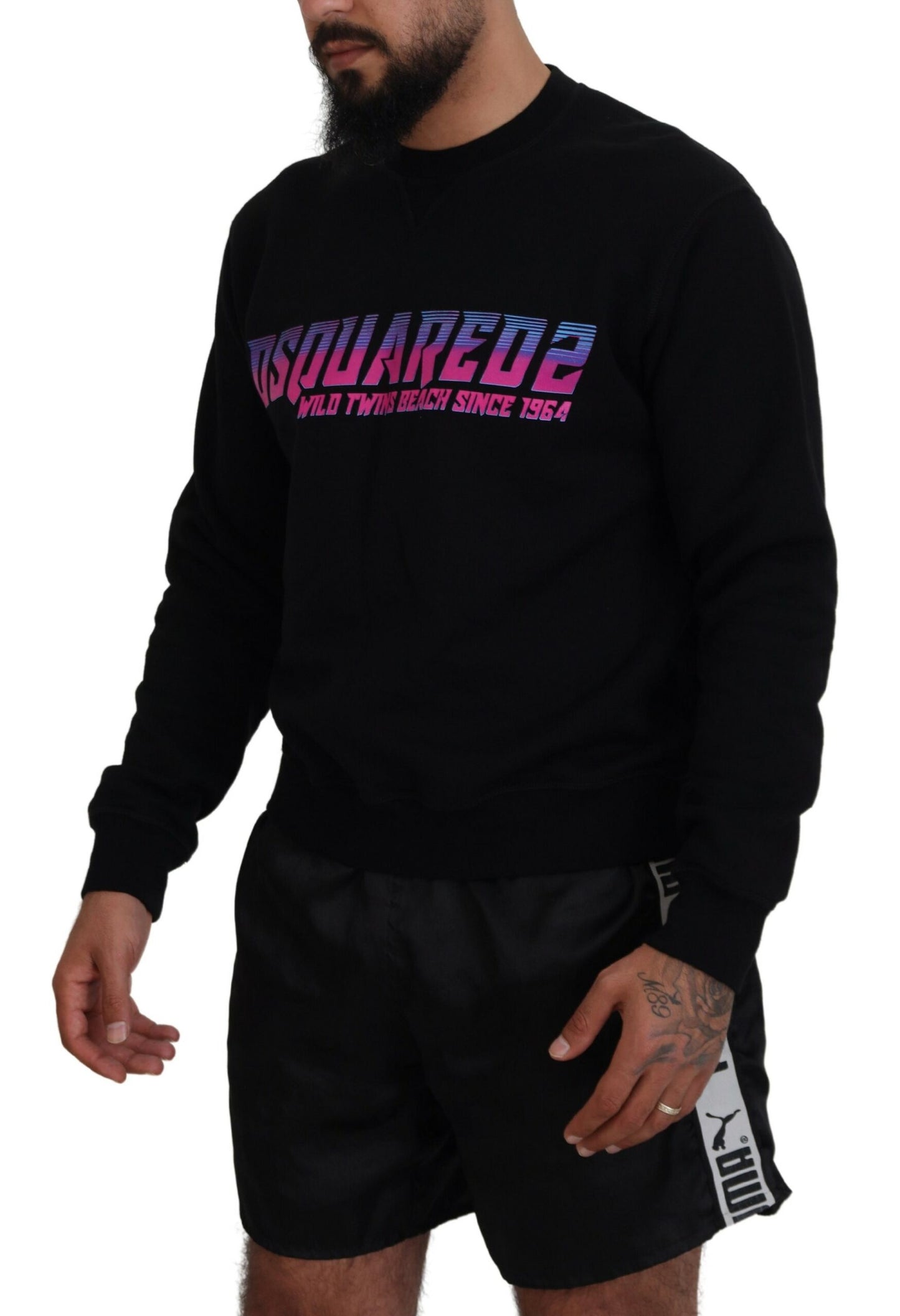 Dsquared² Black Logo Print Long Sleeves Men Pullover  IT48 | M