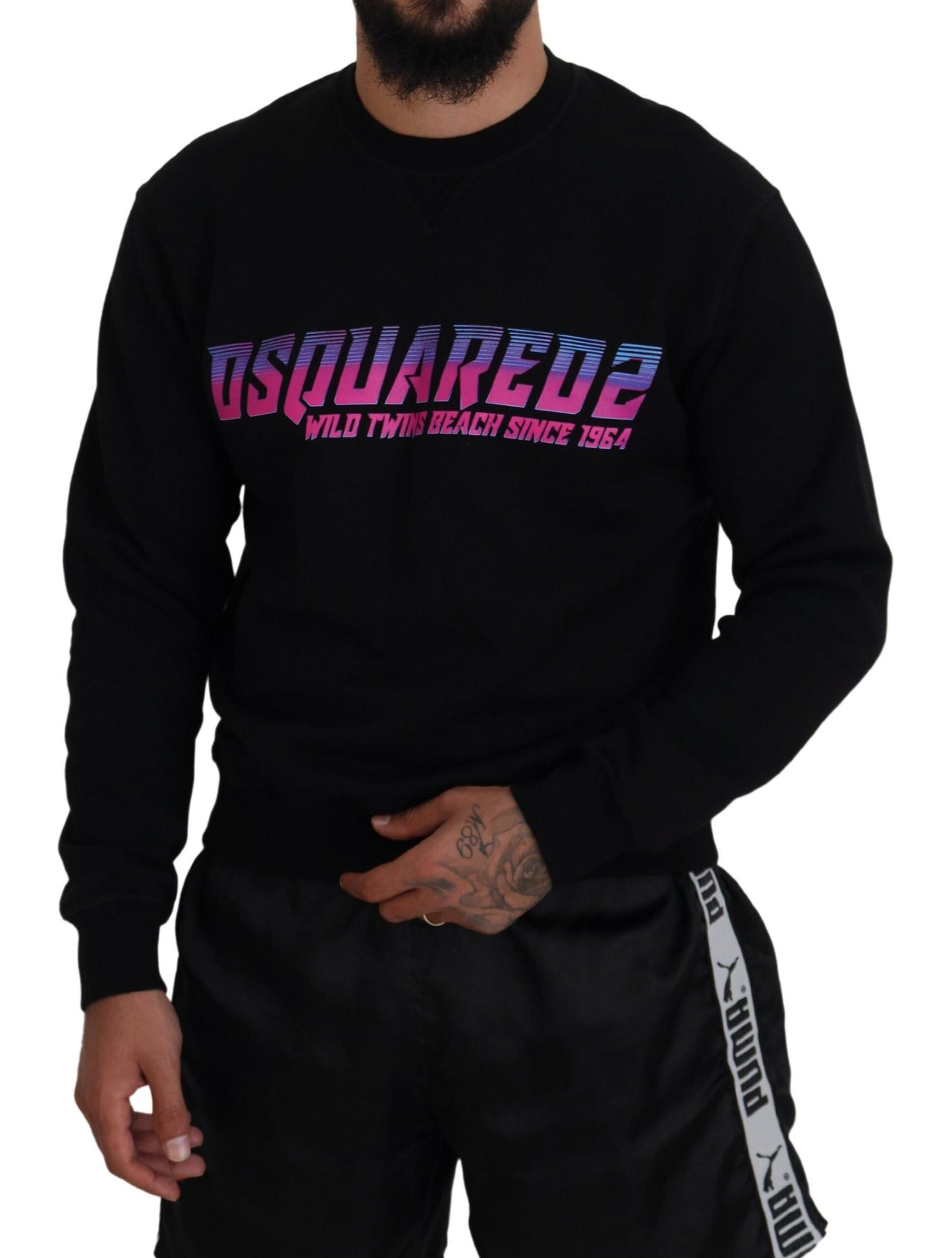 Dsquared² Black Logo Print Long Sleeves Men Pullover  IT48 | M