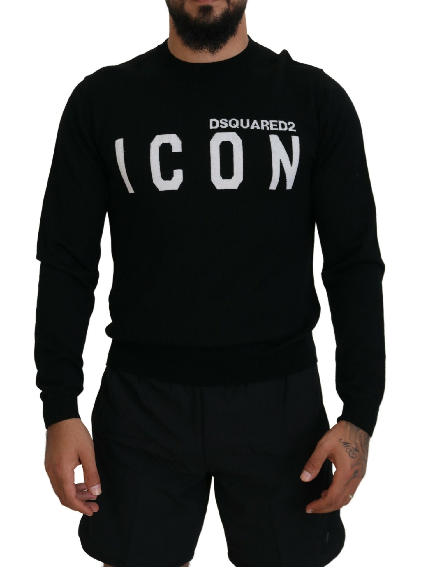 Dsquared² Black Logo Print Long Sleeves Men Pullover Sweater IT48 | M