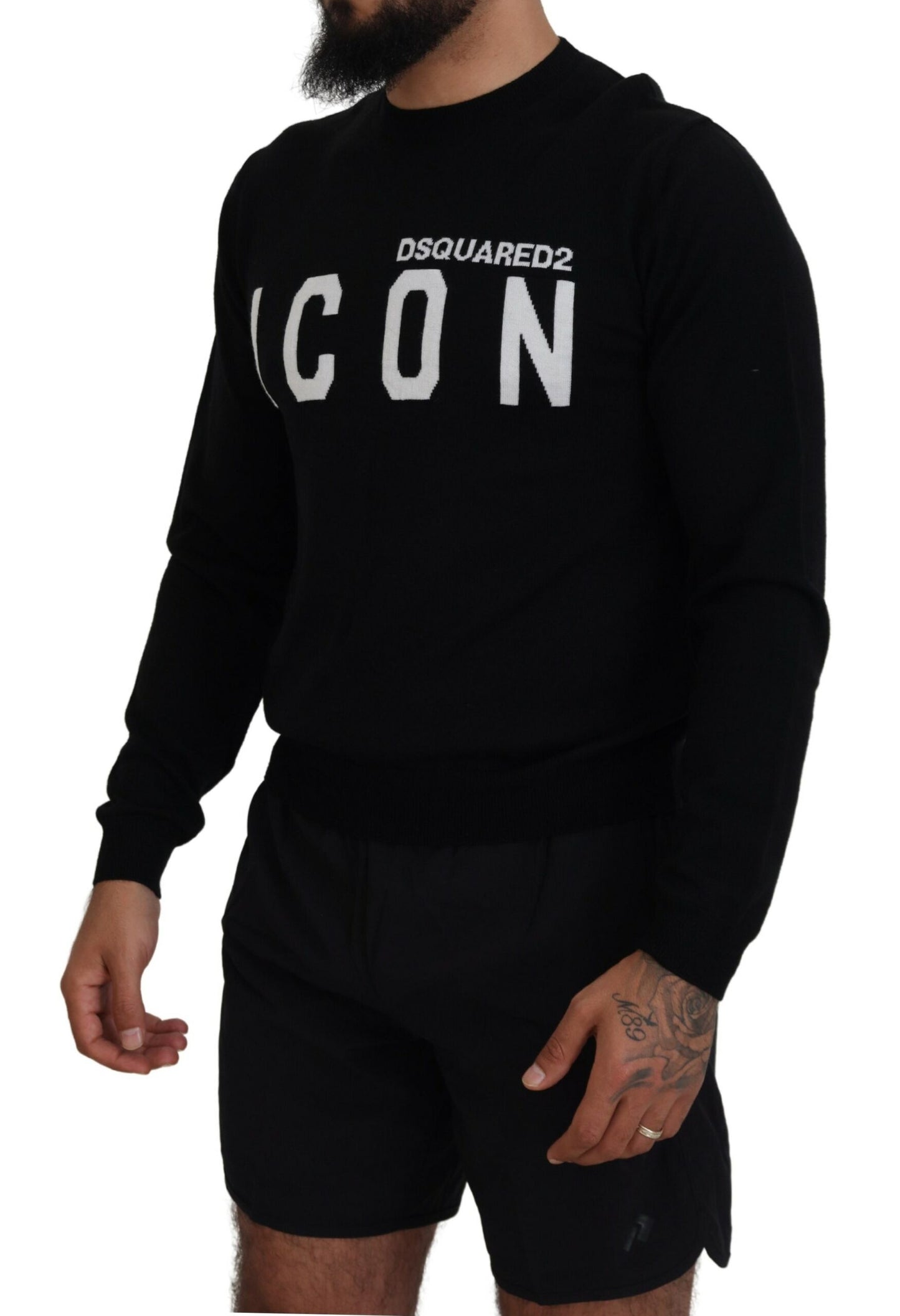 Dsquared² Black Logo Print Long Sleeves Men Pullover Sweater IT48 | M