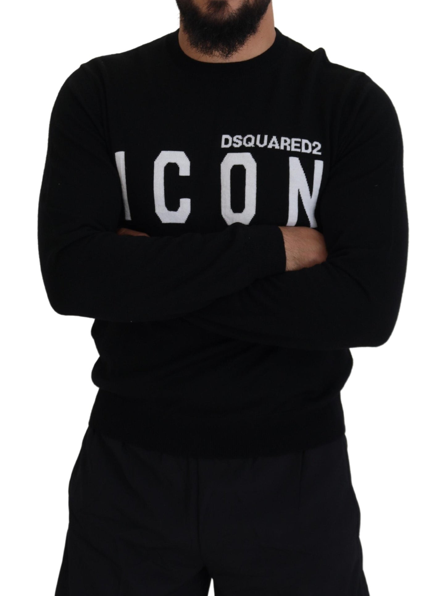 Dsquared² Black Logo Print Long Sleeves Men Pullover Sweater IT48 | M