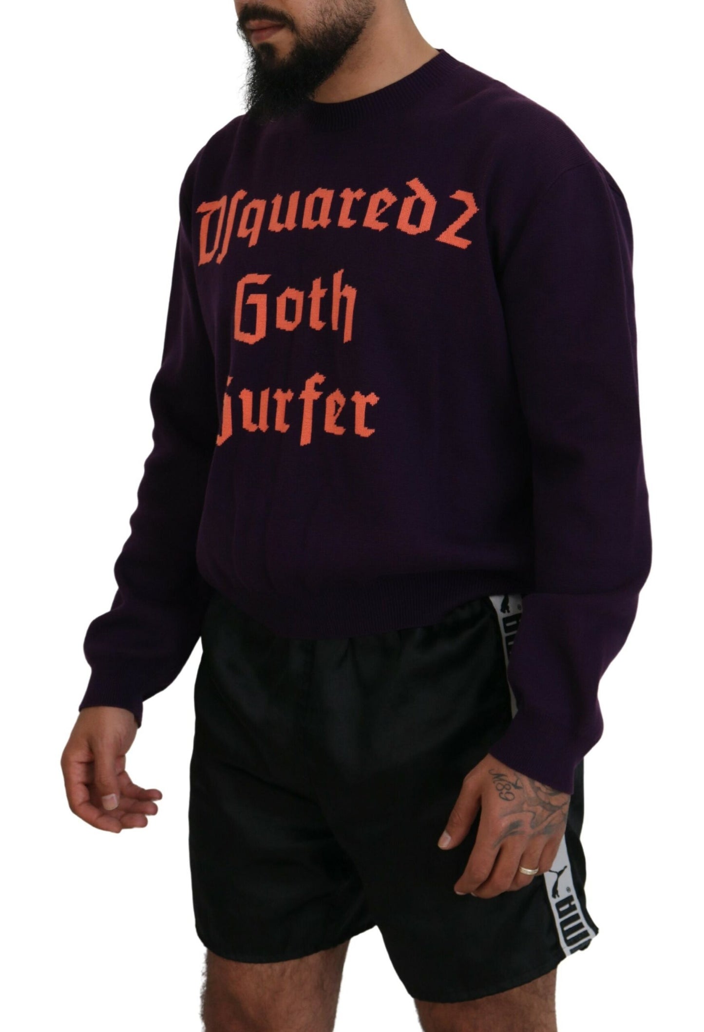 Dsquared² Purple Cotton Printed Men Pullover Sweater IT48 | M