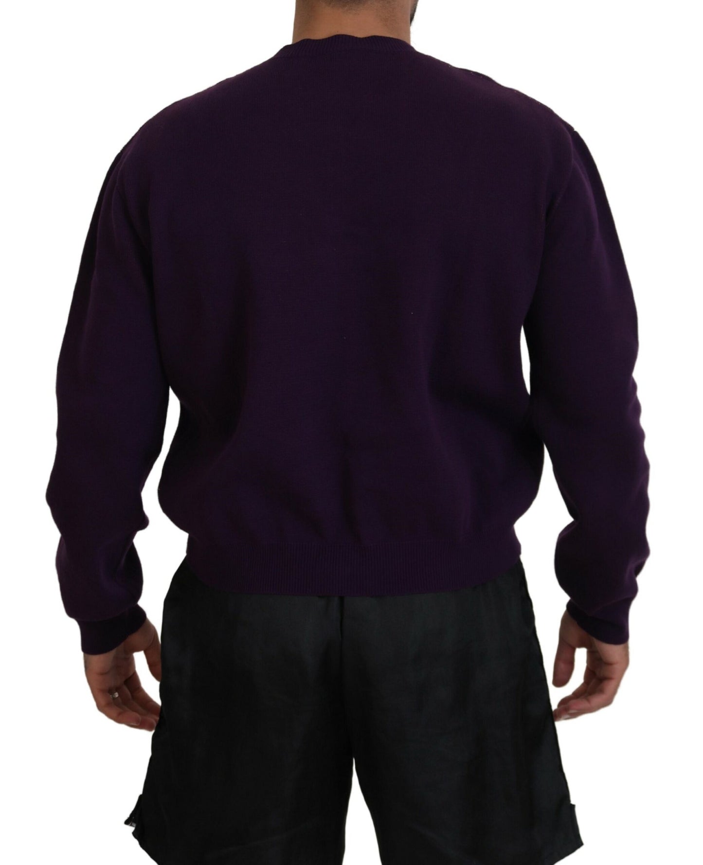 Dsquared² Purple Cotton Printed Men Pullover Sweater IT48 | M