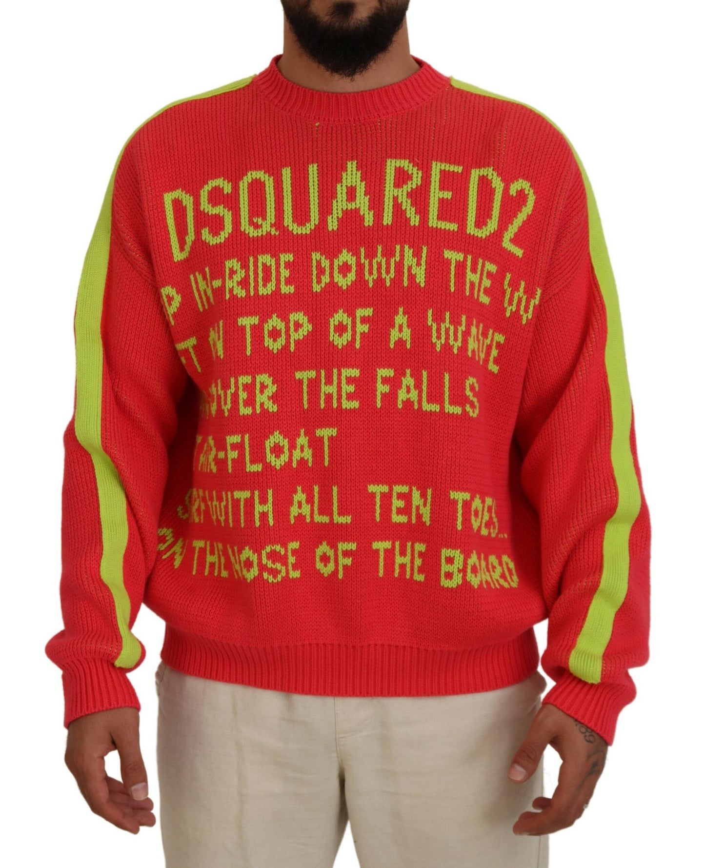 Dsquared² Orange Cotton Printed Long Sleeves Pullover Sweater IT48 | M