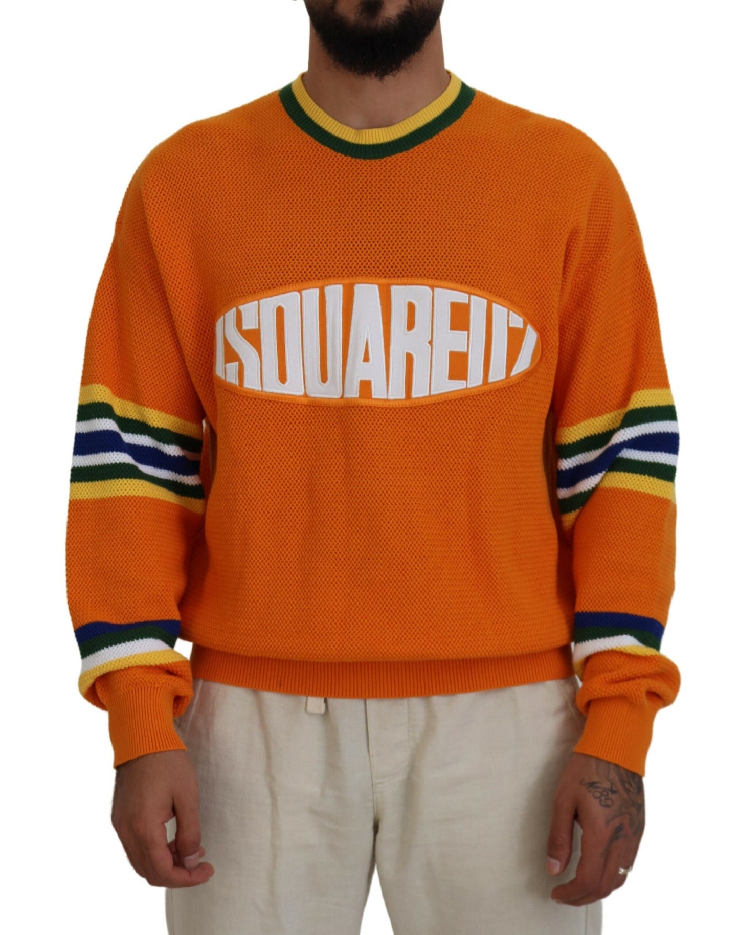 Dsquared² Orange Printed Long Sleeves Men Pullover Sweater IT48 | M