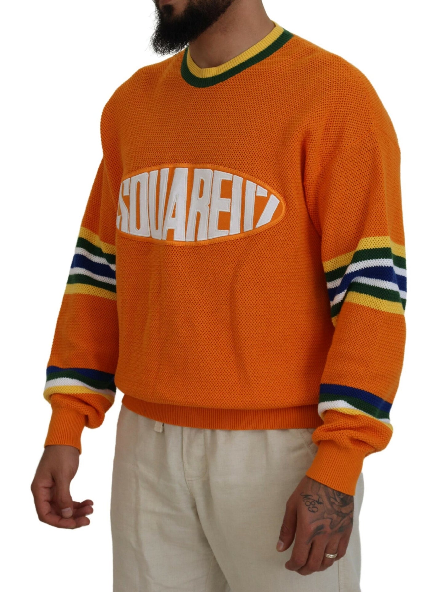 Dsquared² Orange Printed Long Sleeves Men Pullover Sweater IT48 | M