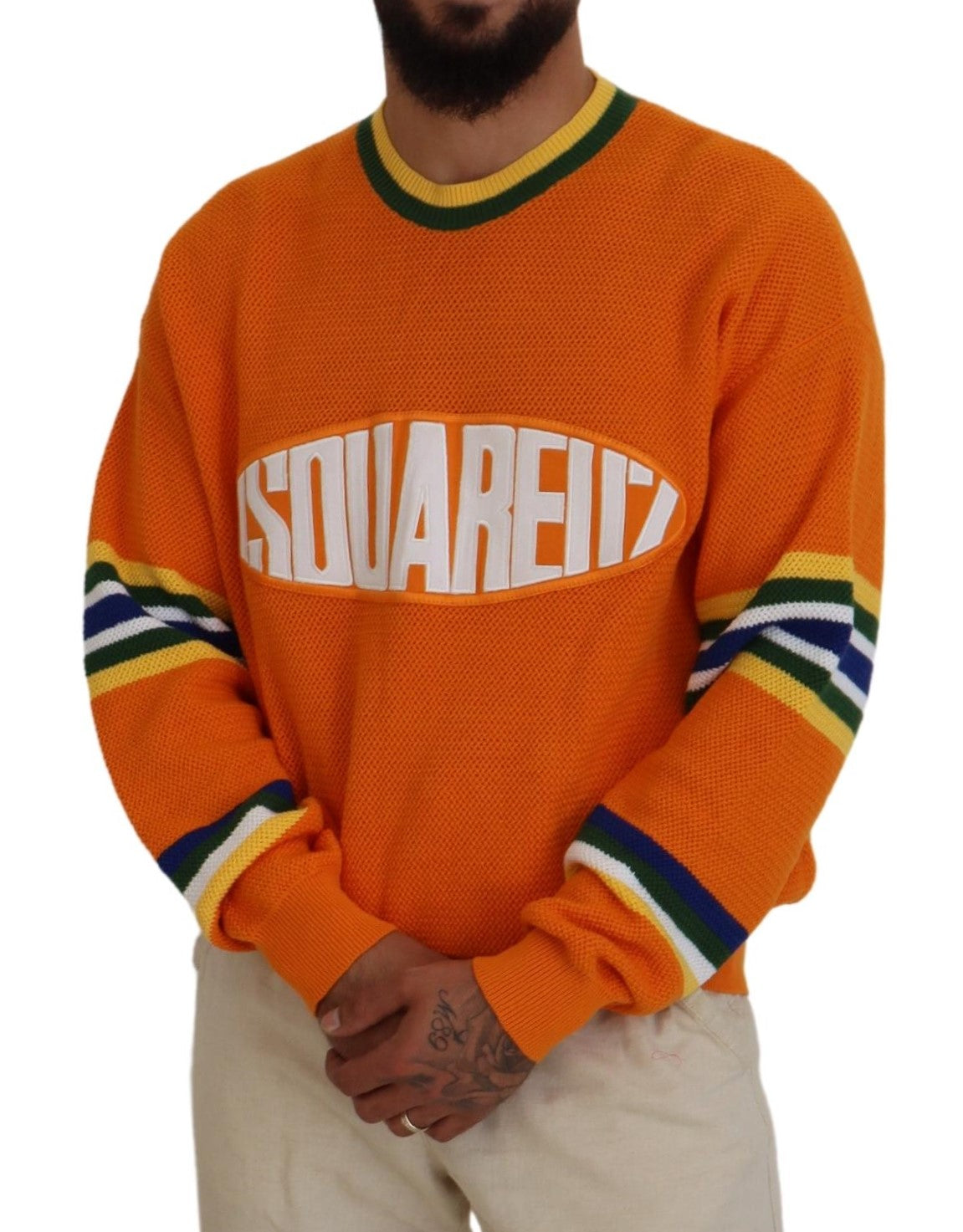 Dsquared² Orange Printed Long Sleeves Men Pullover Sweater IT48 | M