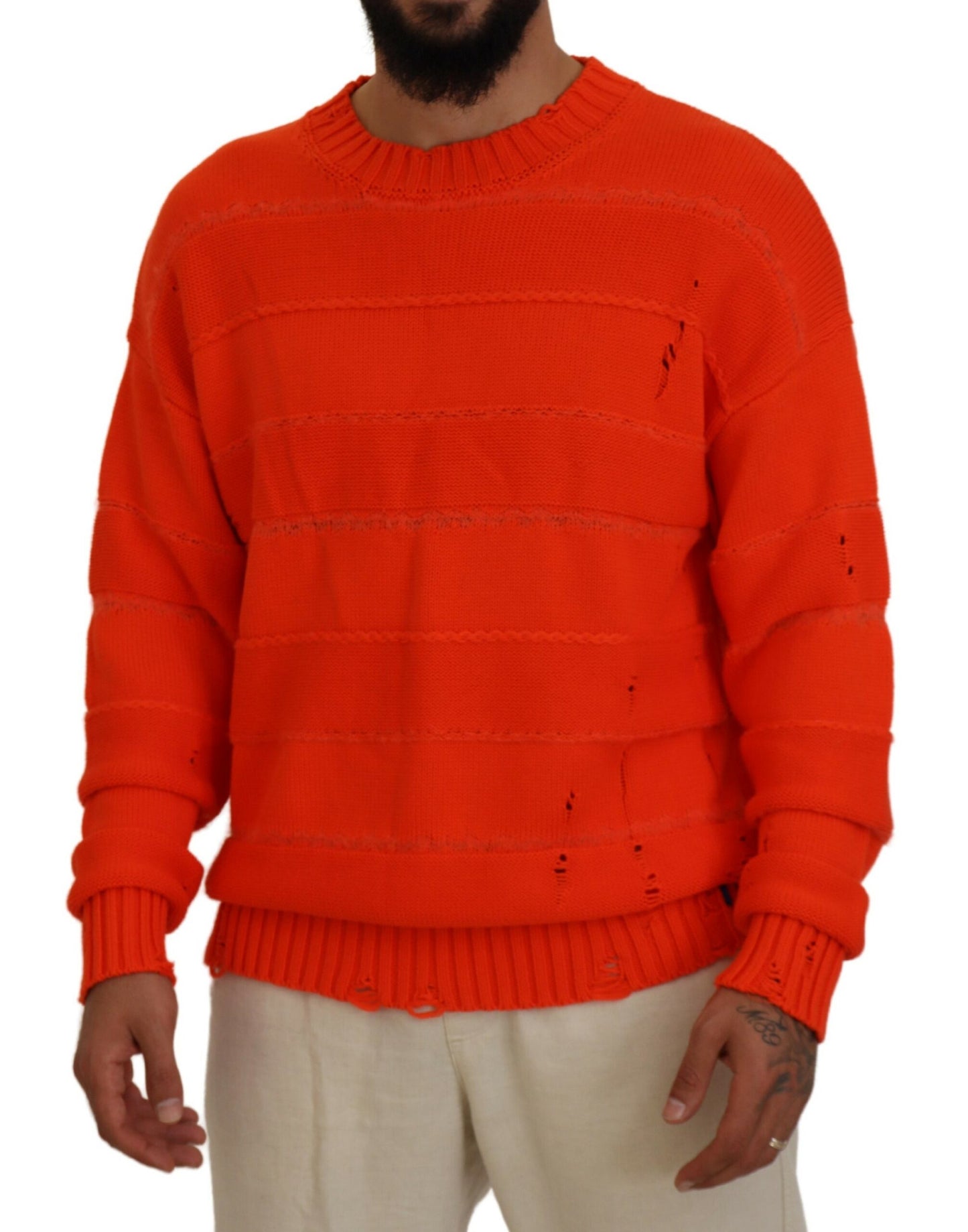 Dsquared² Orange Cotton Long Sleeves Men Pullover Sweater IT48 | M