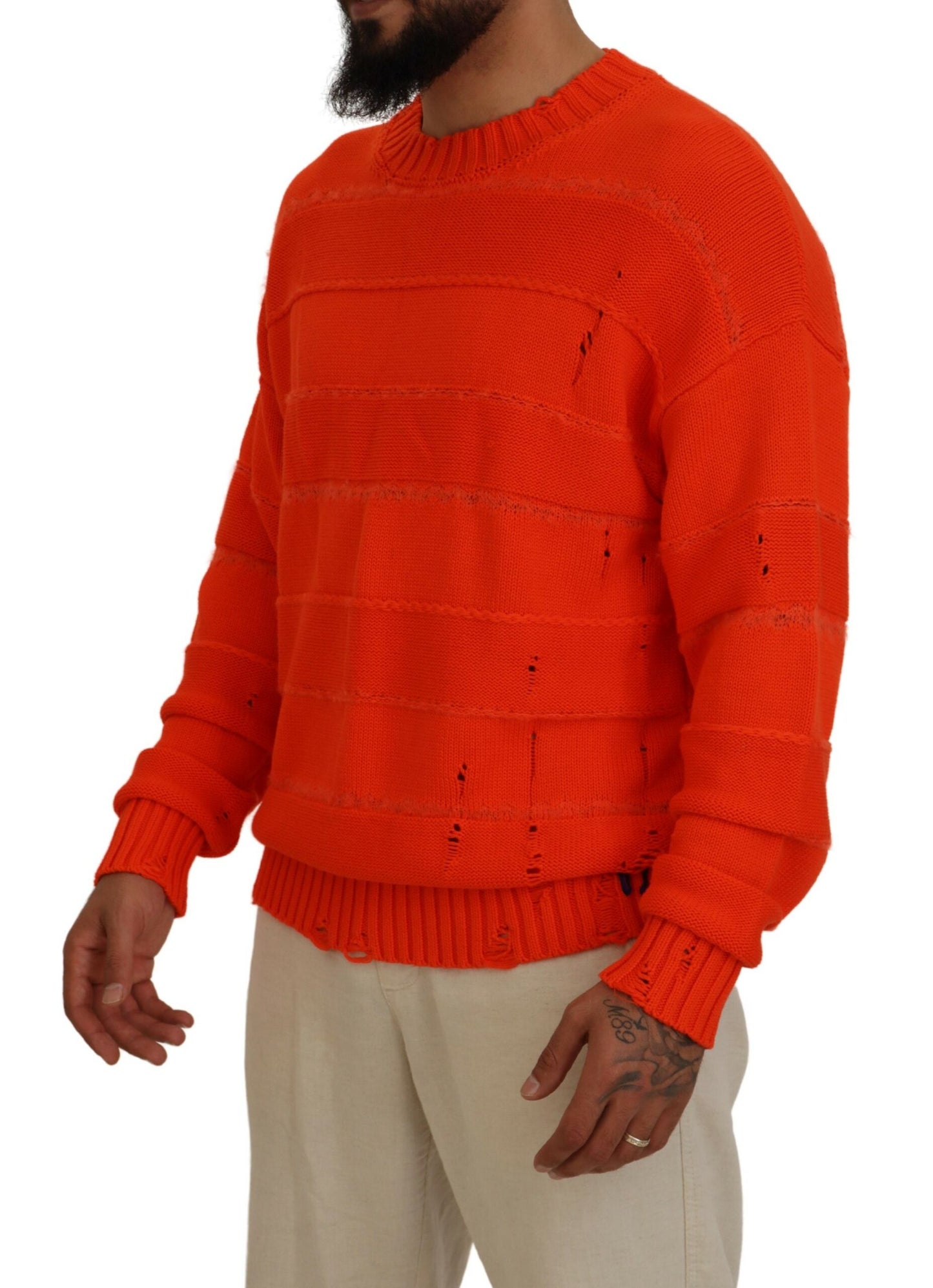 Dsquared² Orange Cotton Long Sleeves Men Pullover Sweater IT48 | M