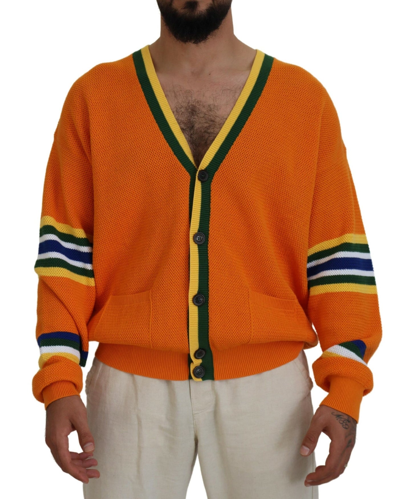 Dsquared² Orange Cotton Long Sleeves Men Cardigan Sweater IT48 | M