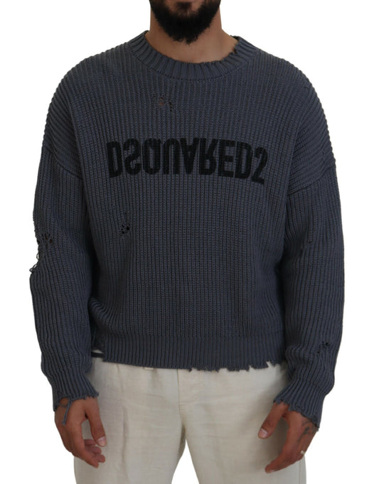 Dsquared² Gray Men Tattered Knitted Pullover Sweater IT48 | M