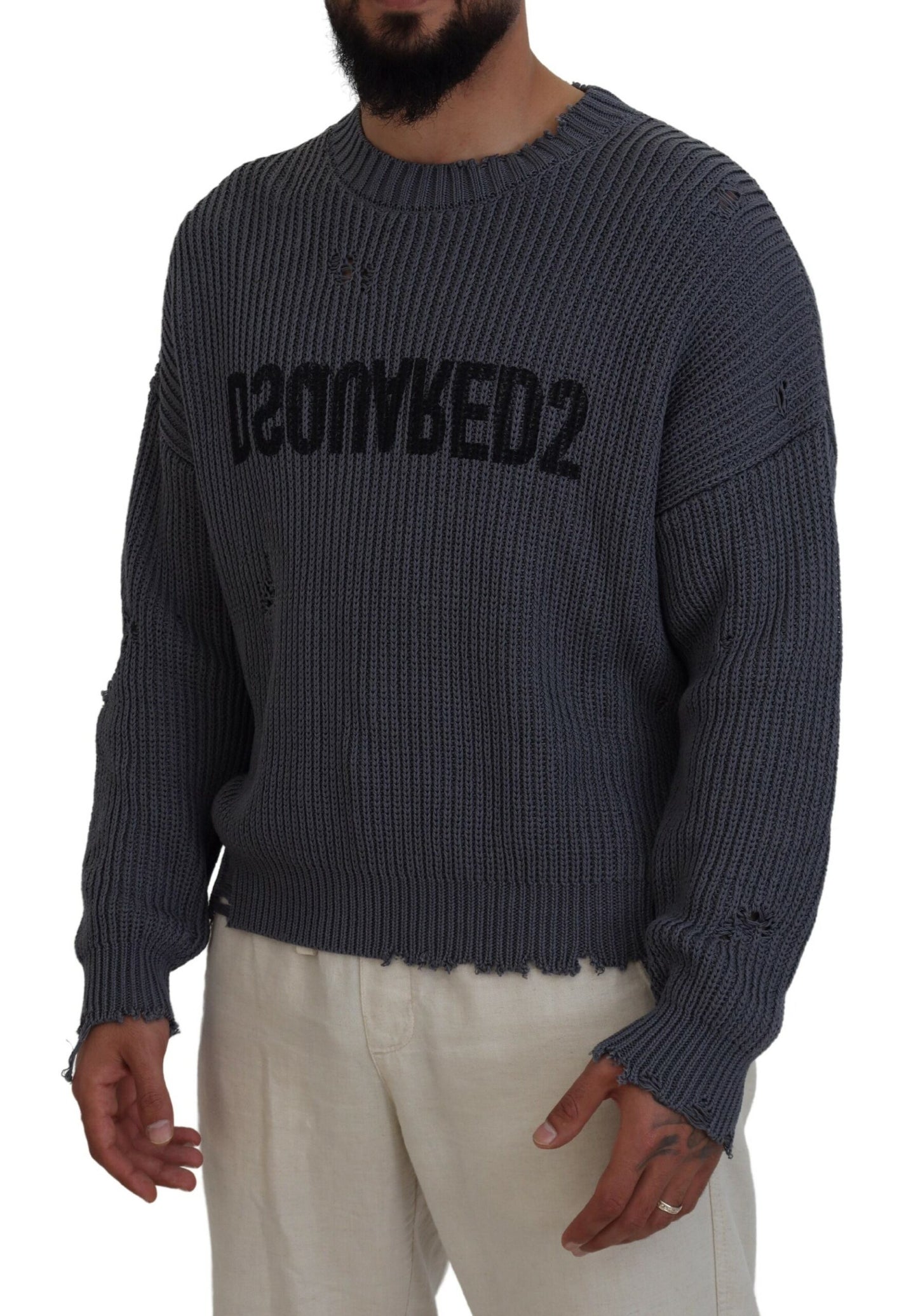 Dsquared² Gray Men Tattered Knitted Pullover Sweater IT48 | M