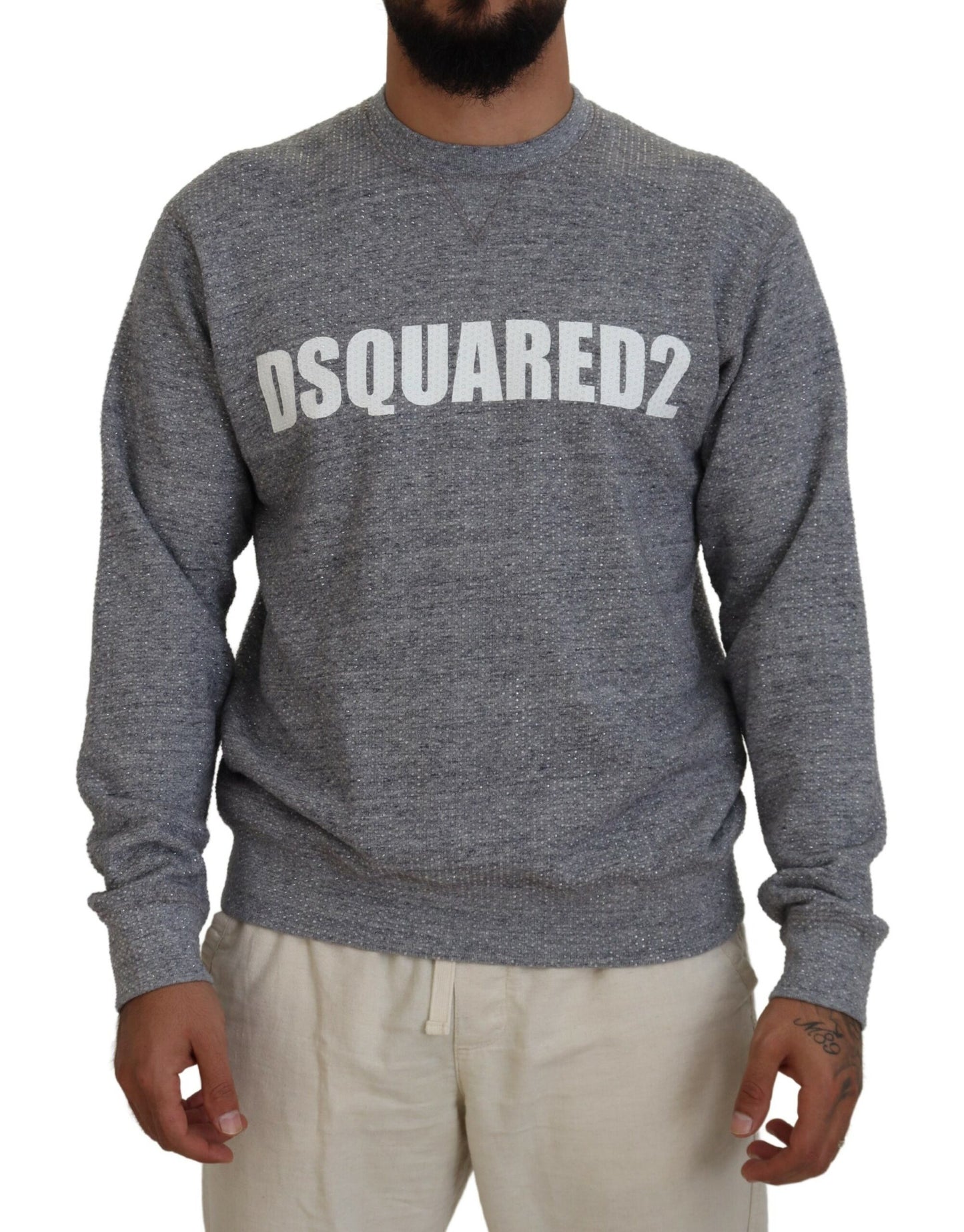 Dsquared² Gray Crystal Embellishment Men Pullover Sweater IT48 | M