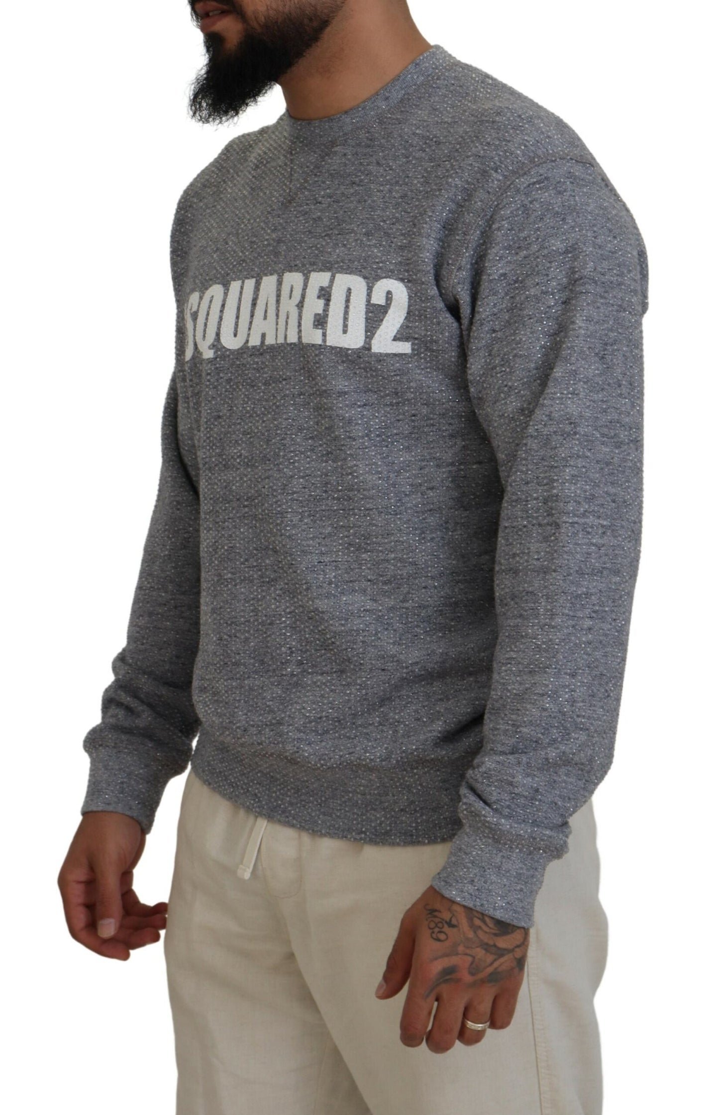 Dsquared² Gray Crystal Embellishment Men Pullover Sweater IT48 | M