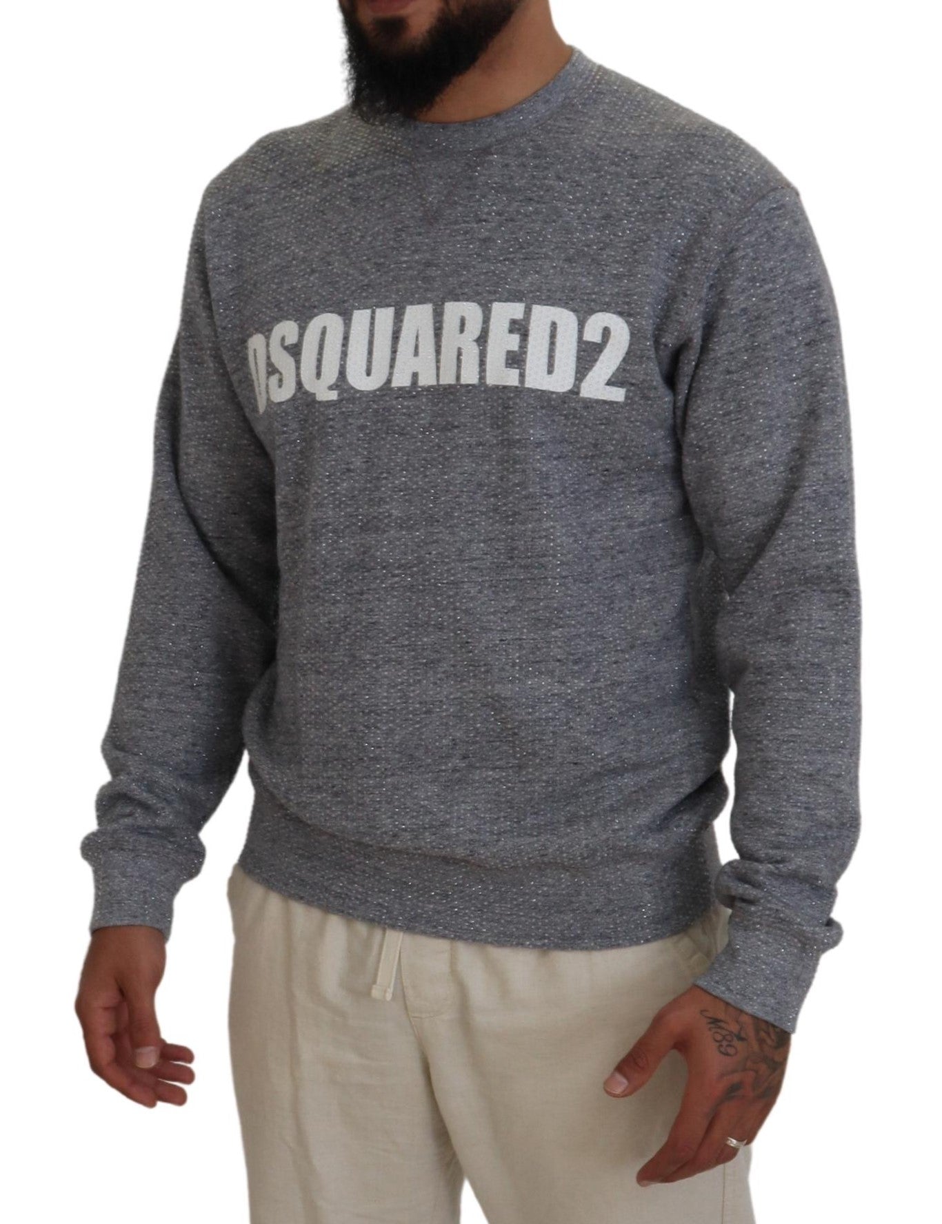 Dsquared² Gray Crystal Embellishment Men Pullover Sweater IT48 | M