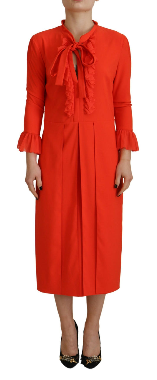 Dsquared² Red Polyester Long Sleeves Pleated Midi Dress IT38 | XS