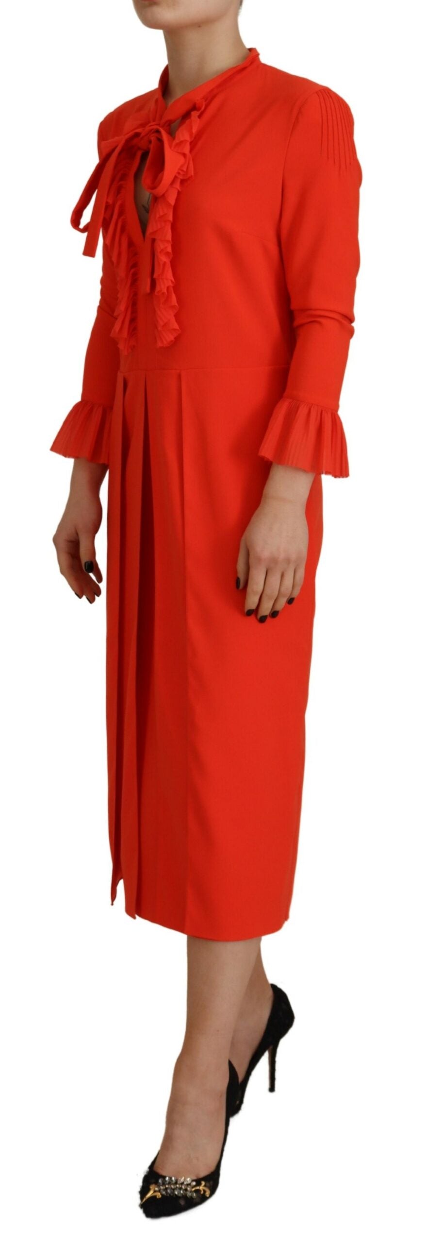 Dsquared² Red Polyester Long Sleeves Pleated Midi Dress IT38 | XS