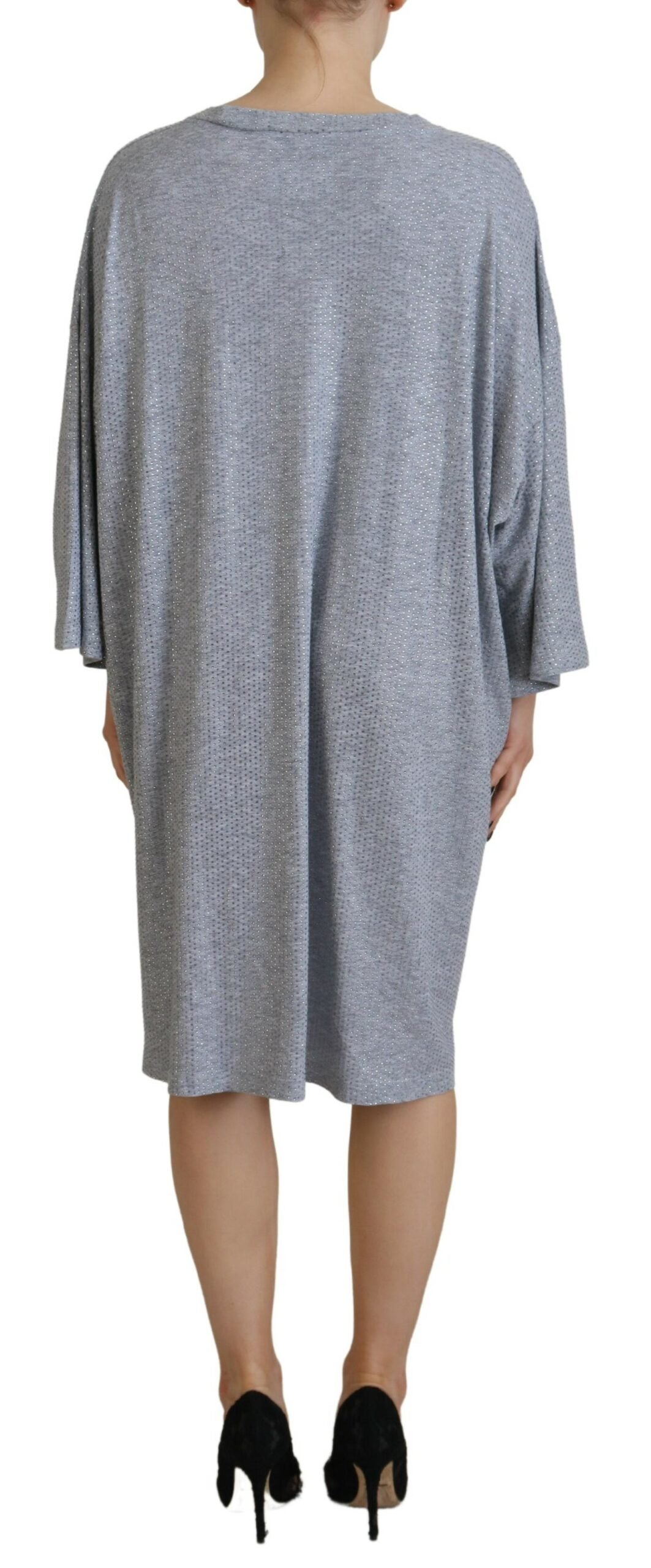 Dsquared² Gray Crystal Embellished Cotton Long Sleeves Dress IT38 | XS