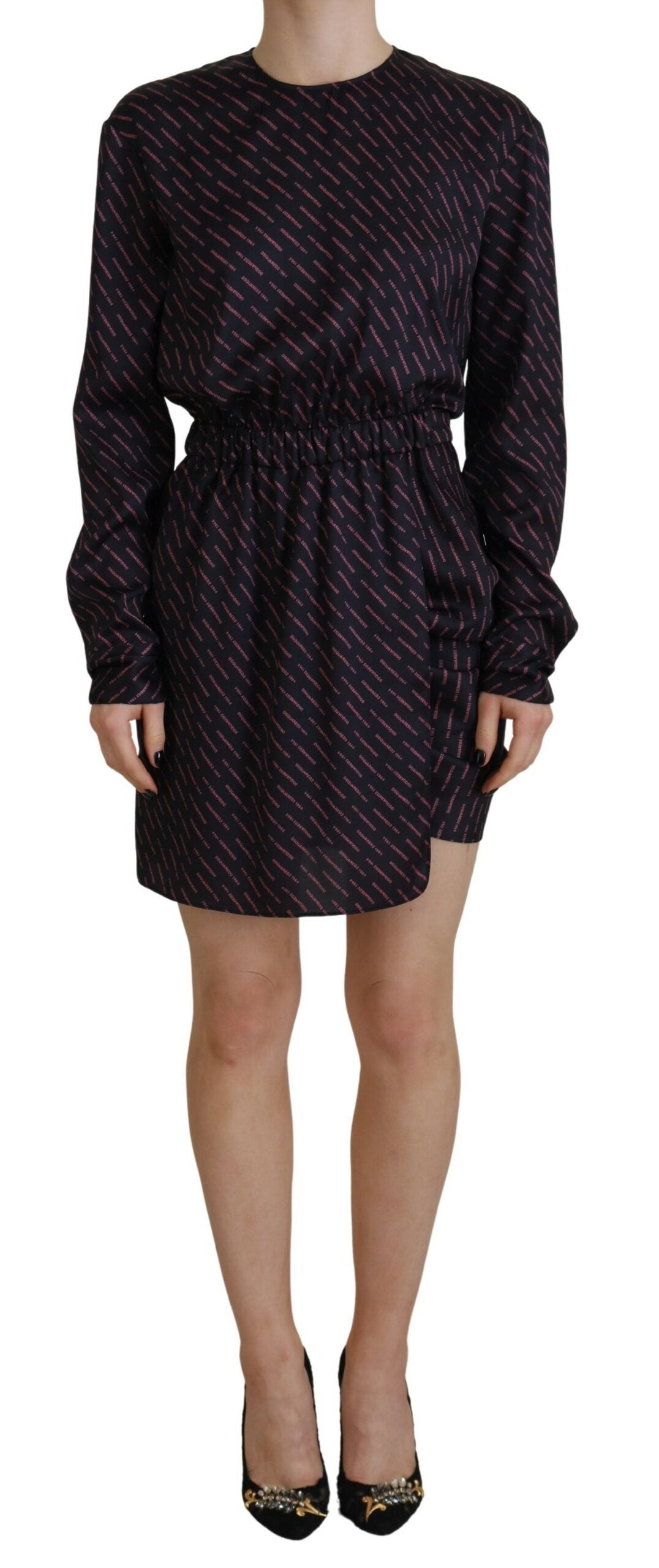 Dsquared² Black Logo Print Long Sleeves A-line Mini Dress IT38 | XS