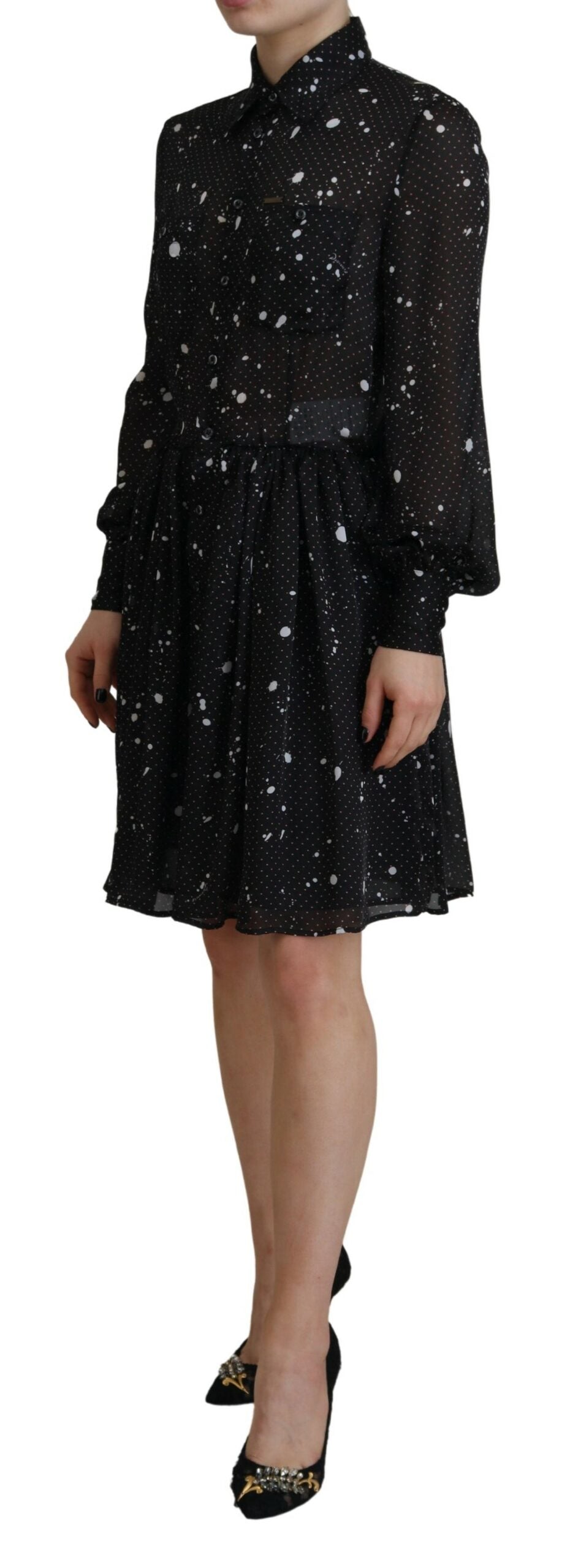 Dsquared² Black Polka Dot Long Sleeves Button Down Dress IT38 | XS