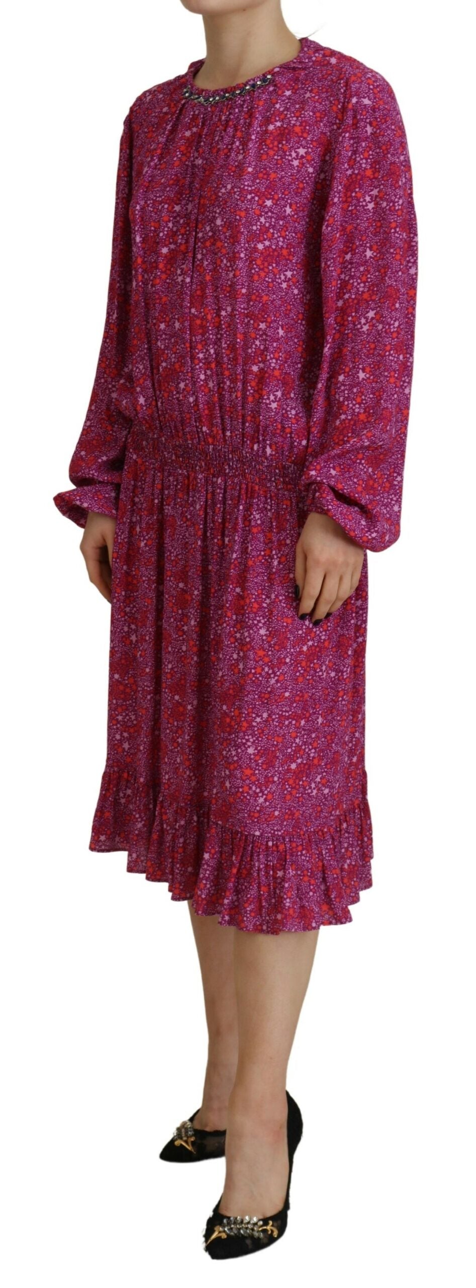 Dsquared² Fuchsia Stars Embellished Long Sleeves Dress IT38 | XS